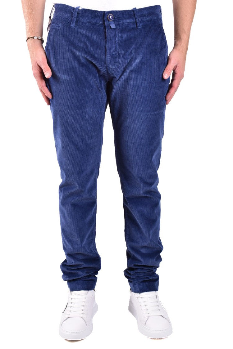Tailored Dark Blue Trousers With Subtle Corduroy Texture