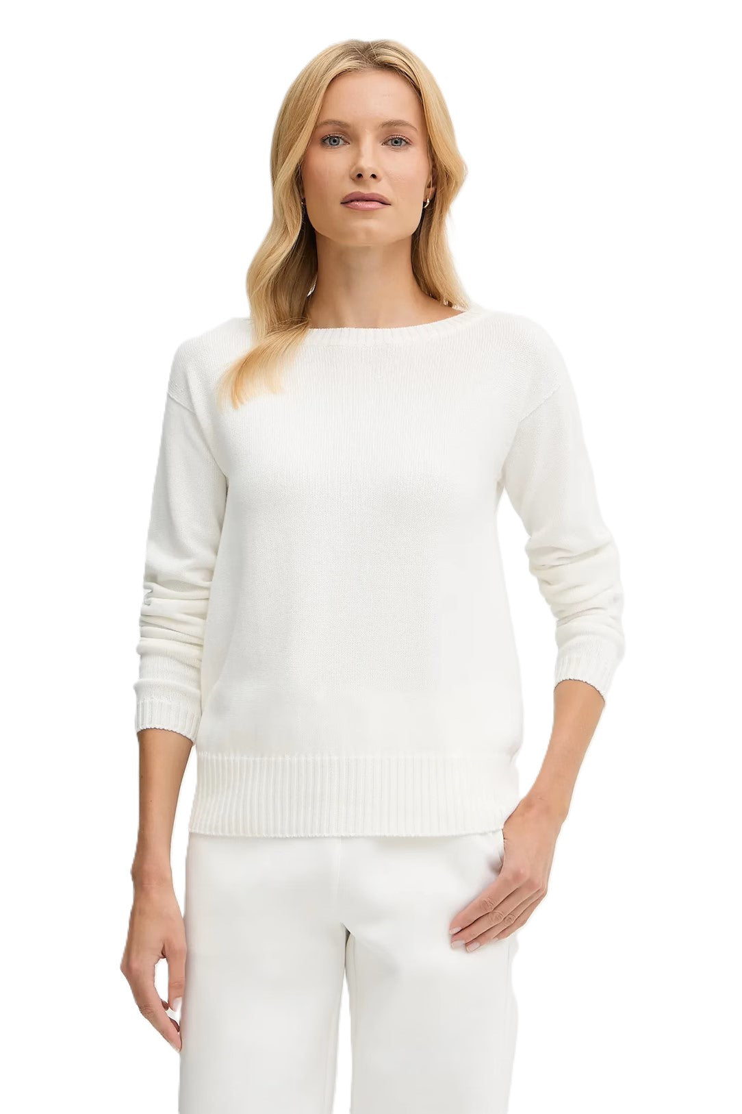 Regular-Fit White Knit Sweater With Ribbed Detailing