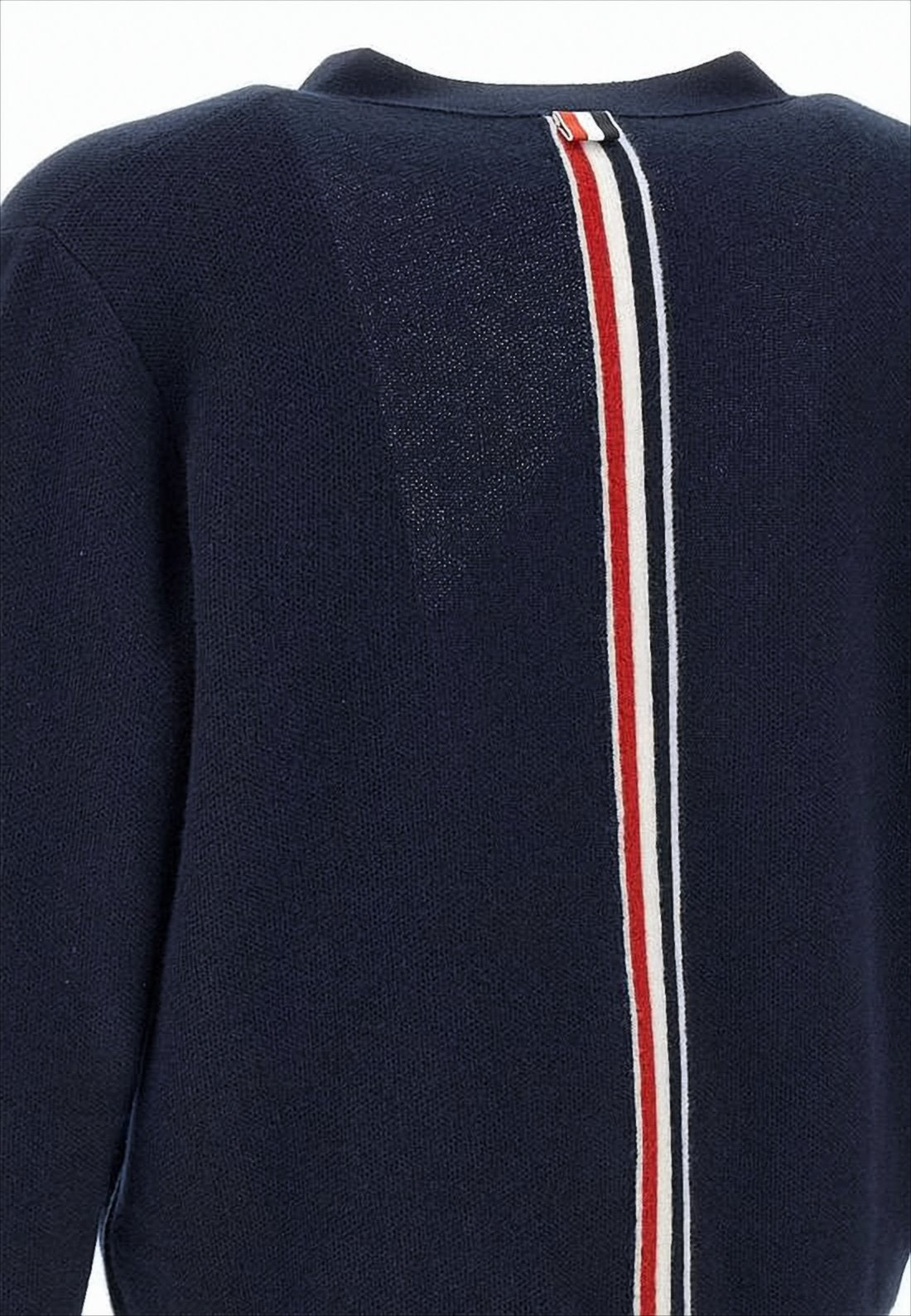 Classic V-Neck Wool Cardigan with Striped Back Detail
