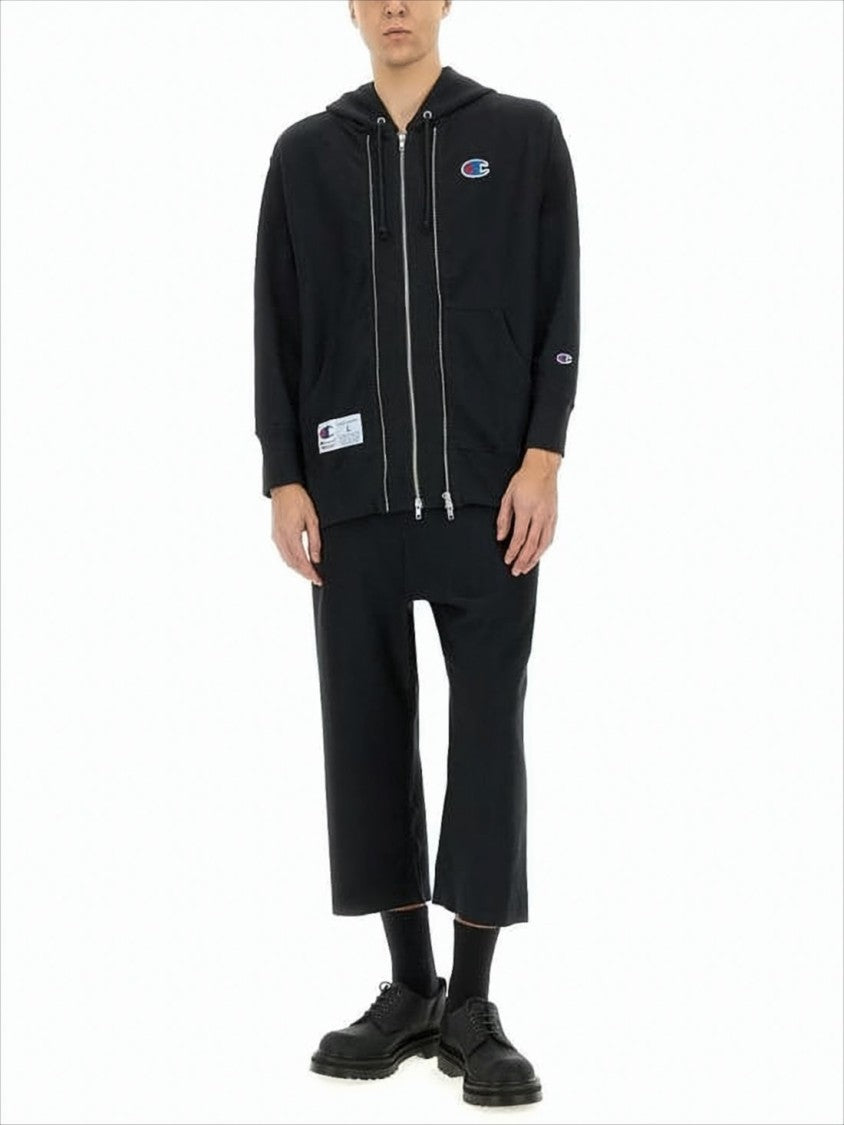 Black Zip-Up Hoodie with Double Zipper