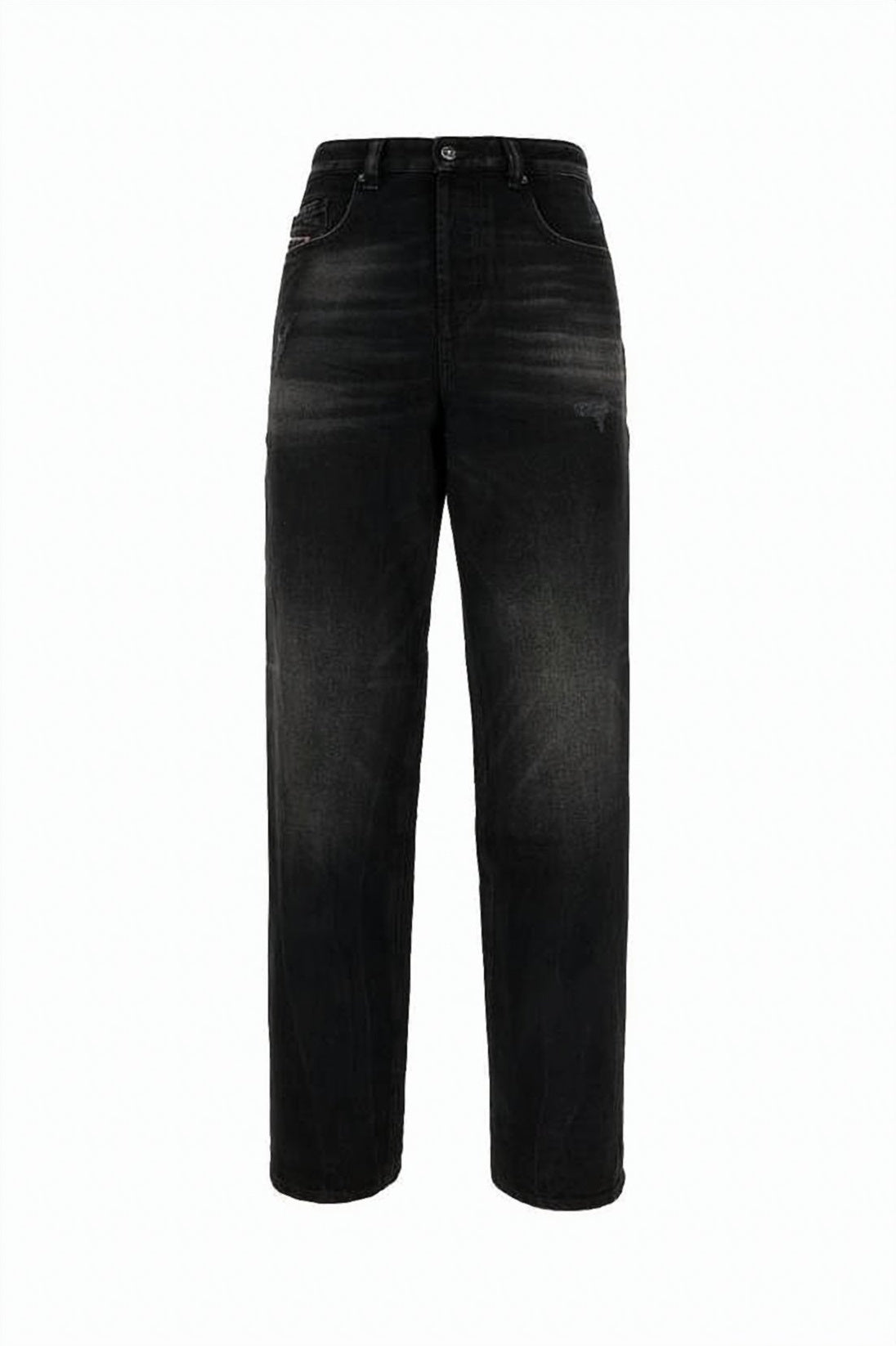 Relaxed Fit Washed Black Denim Pants with Tapered Leg