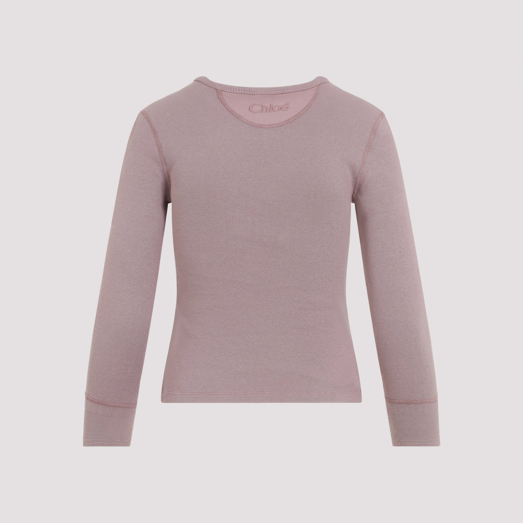 Ribbed Knit Long-Sleeved Top With Buttoned Placket