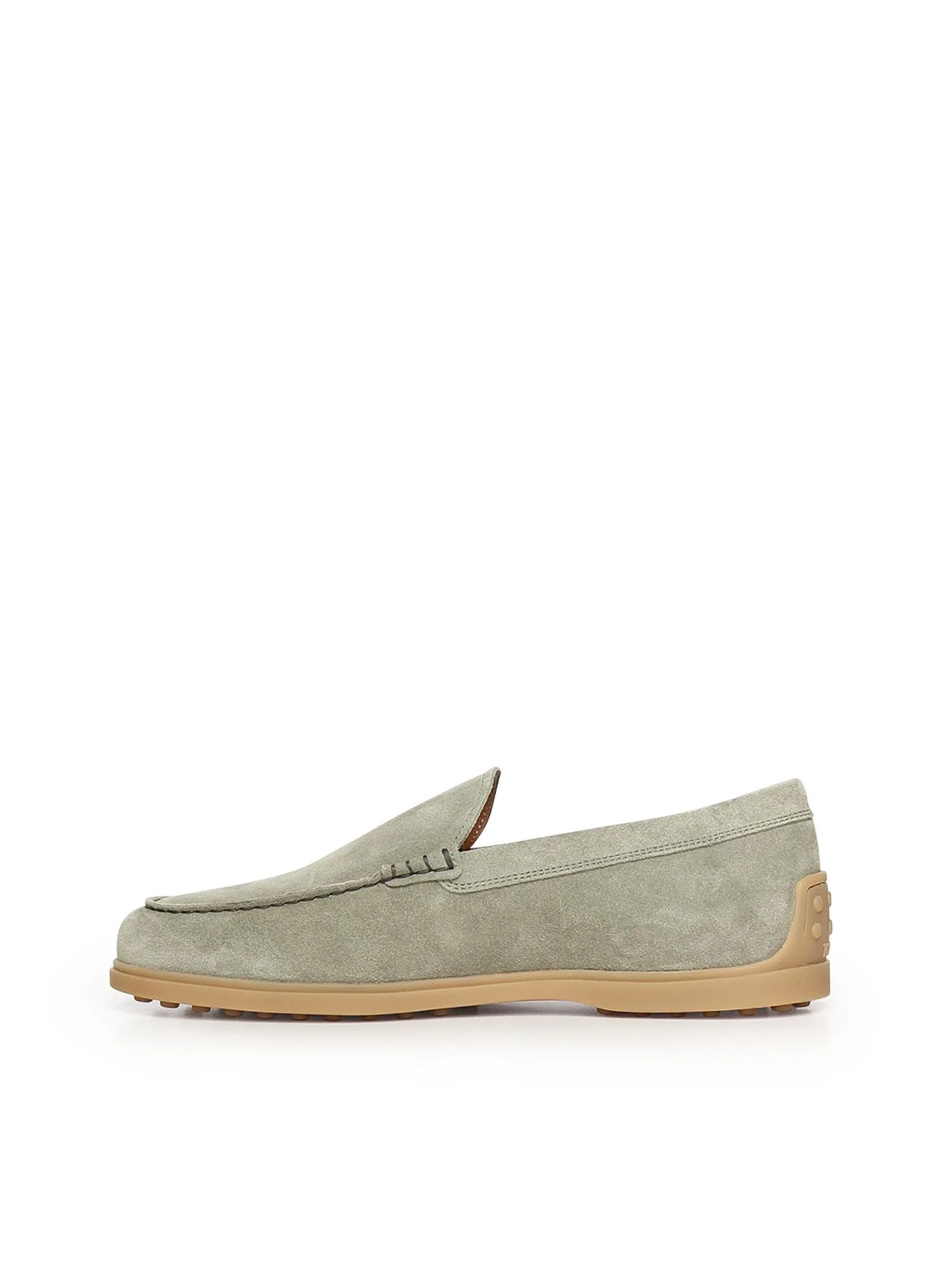 Suede Loafers with Subtle Stitching in Muted Sage Green