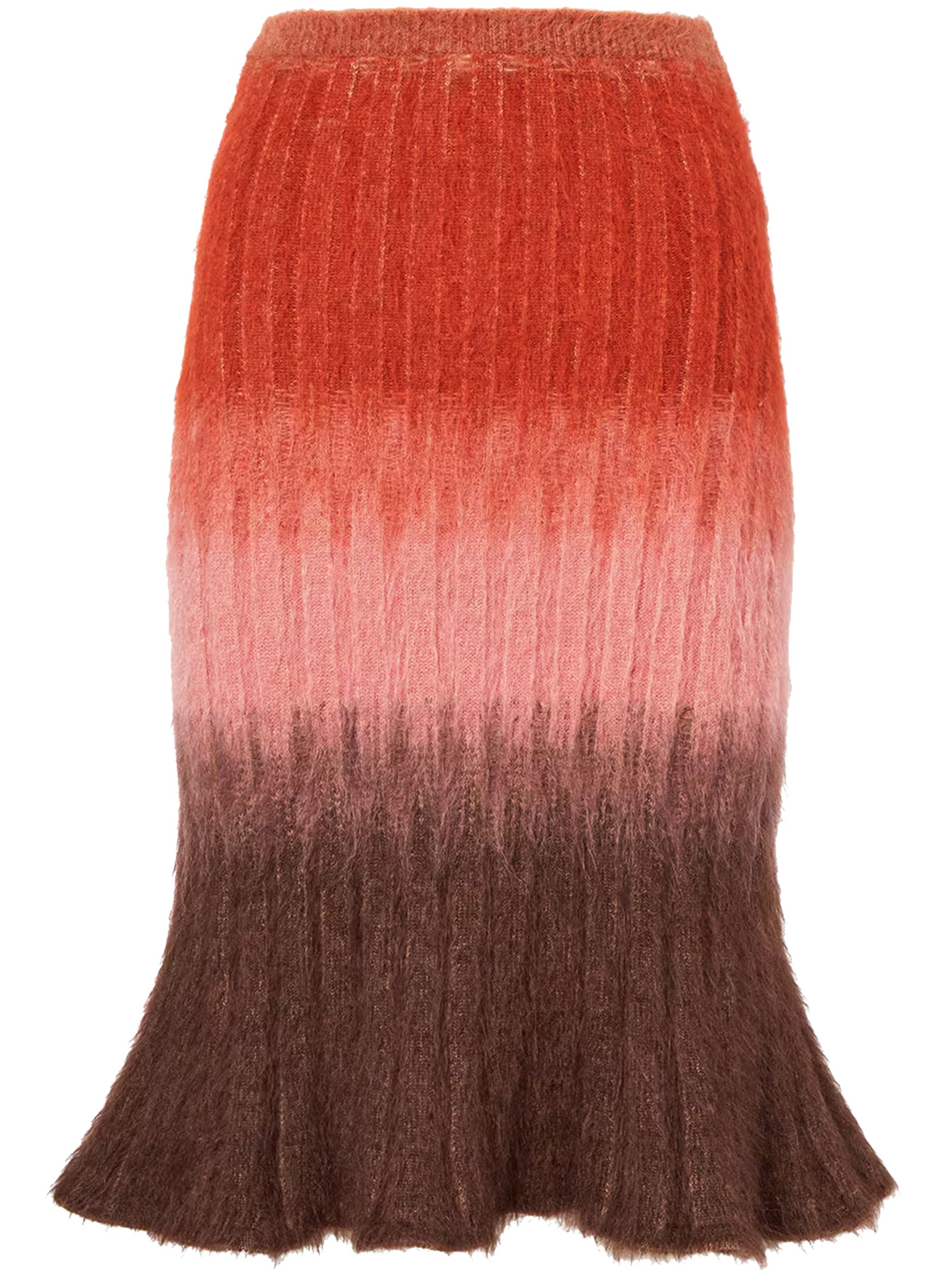 Orange Gradient Ribbed Wool Flared Skirt