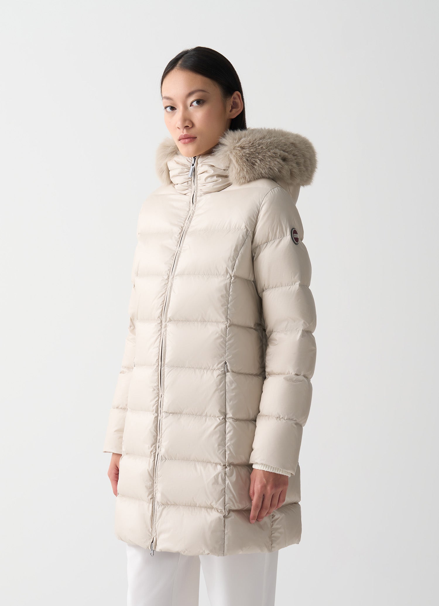 Long Puffer Coat With Synthetic Fur Trim