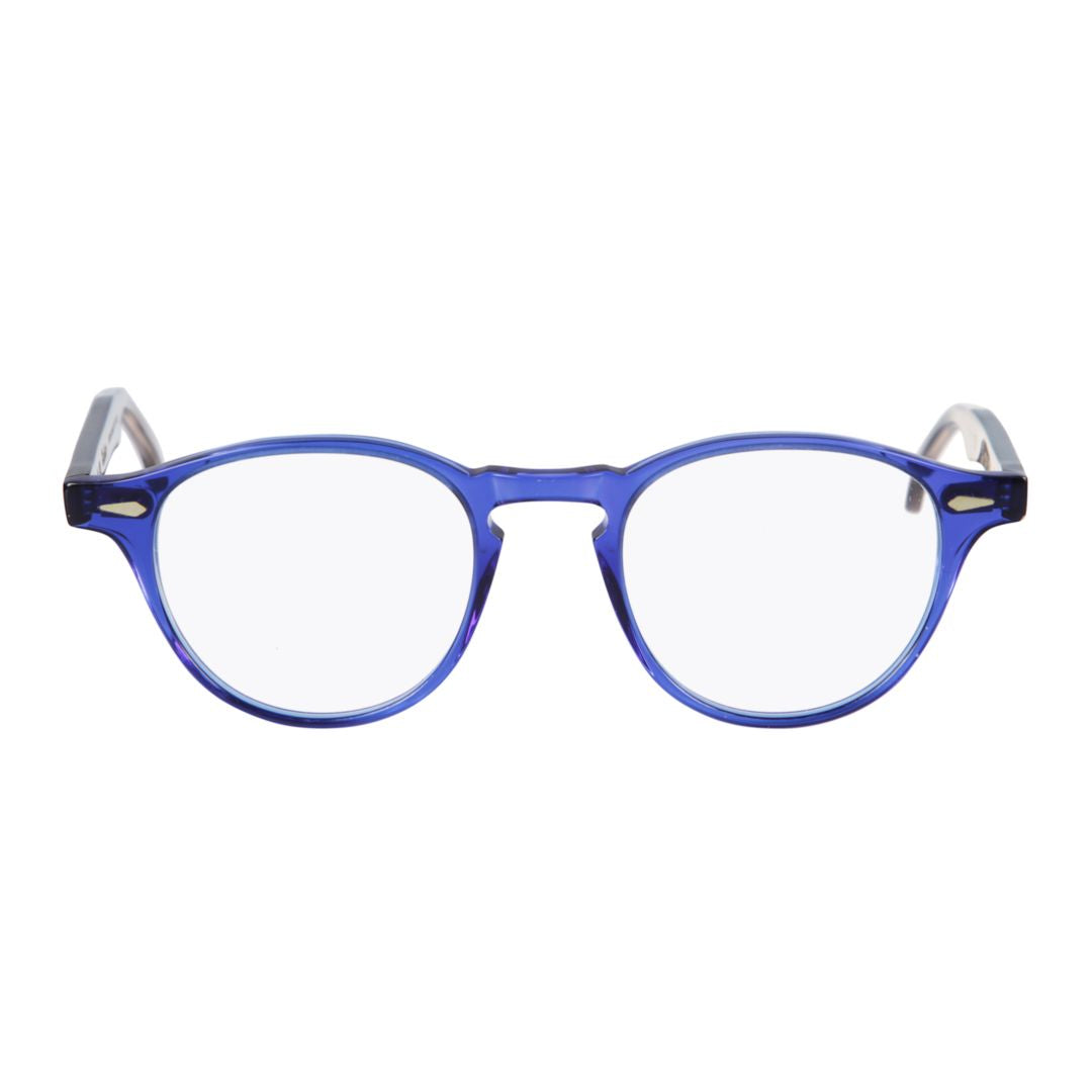 Oxford Translucent Blue Round Frame Eyeglasses with Metallic Accents