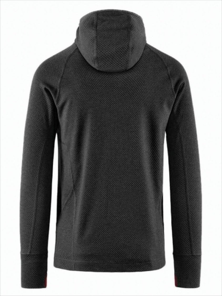 Textured Black Hooded Sweatshirt with Raglan Sleeves