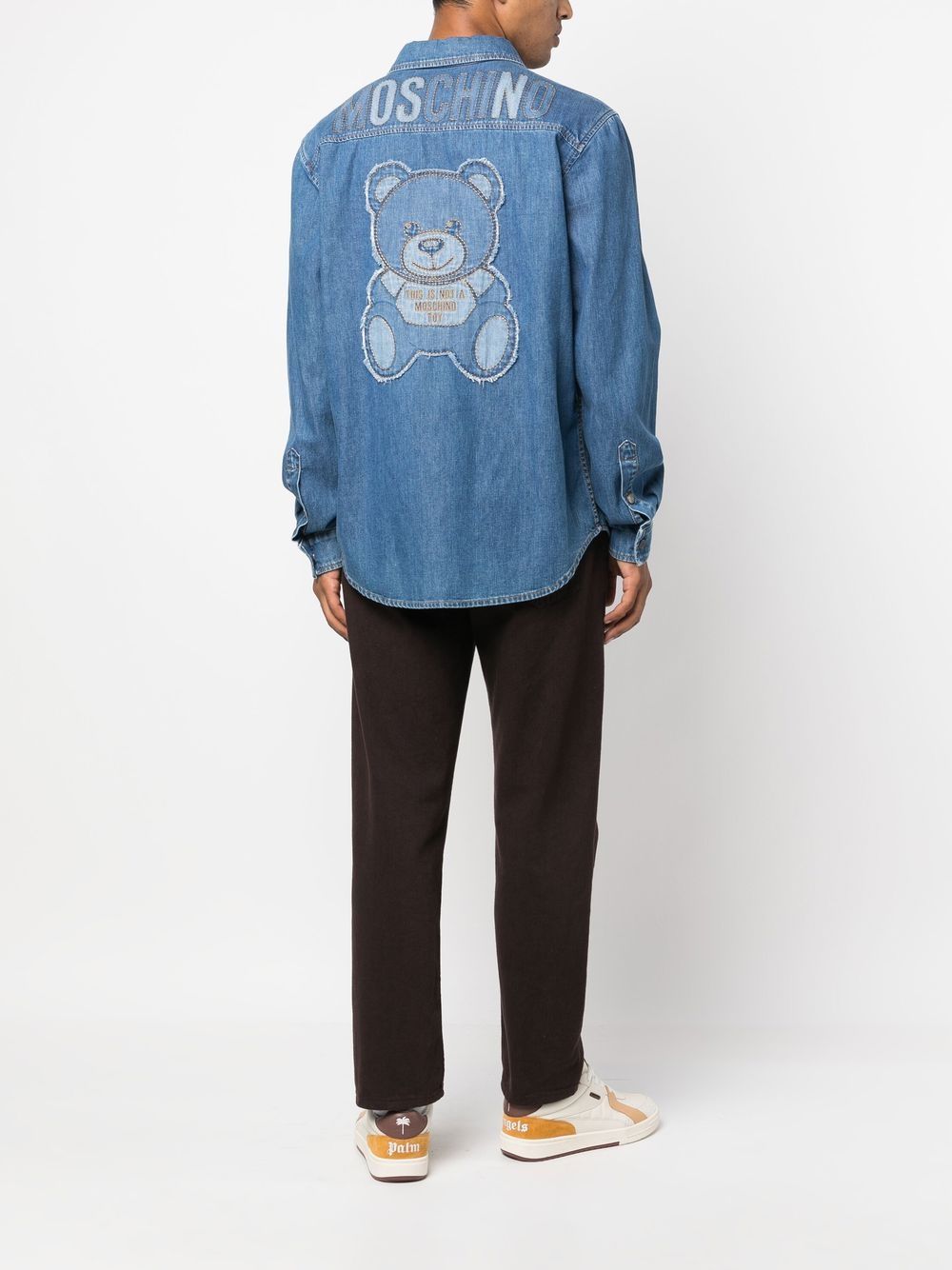 Teddy Bear Motif Indigo Denim Shirt