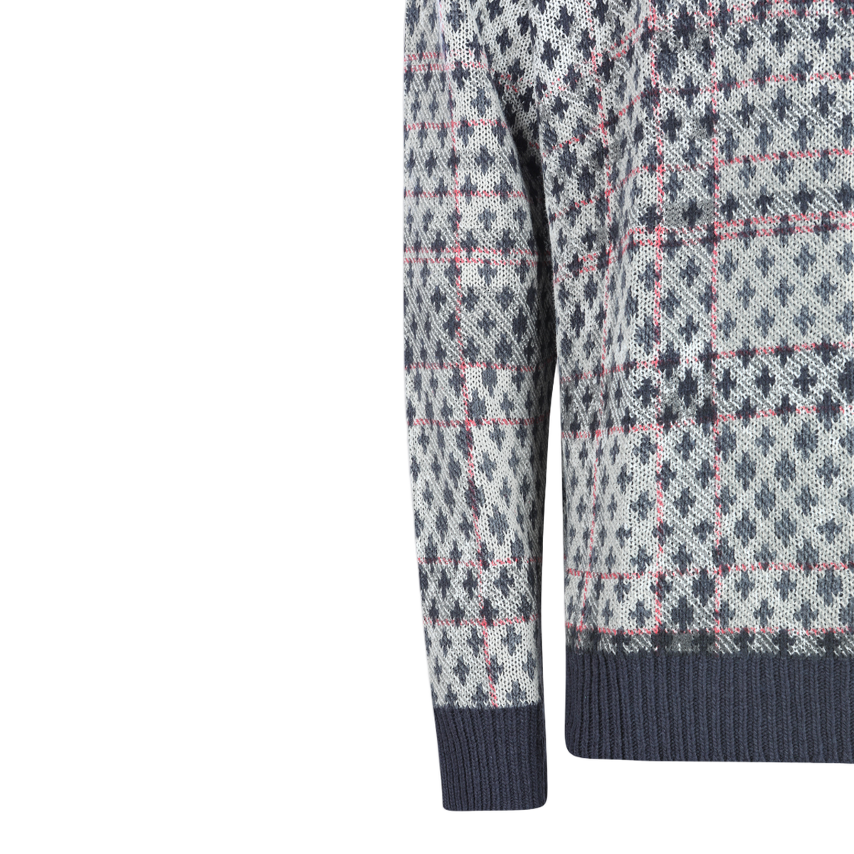 Patterned Grey Knit Sweater with Embroidered 'CHAOS'
