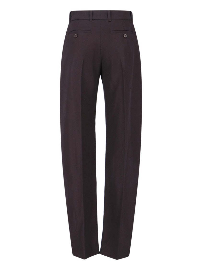 High-Waisted Brown Wool Trousers With Front Pleats