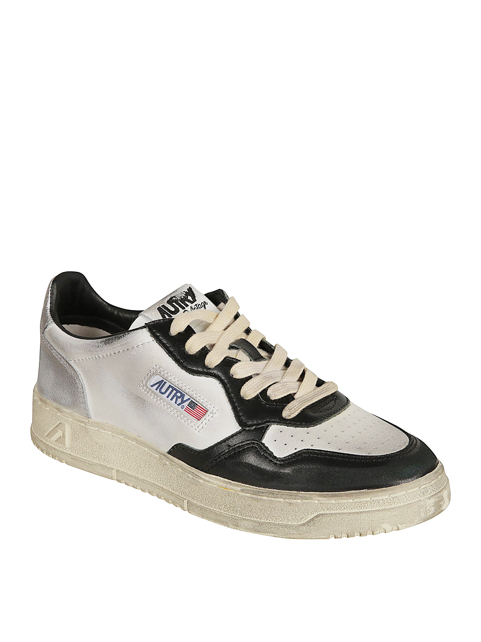 Low-Top Sneakers in Crackled Leather with Handcrafted Worn Effect