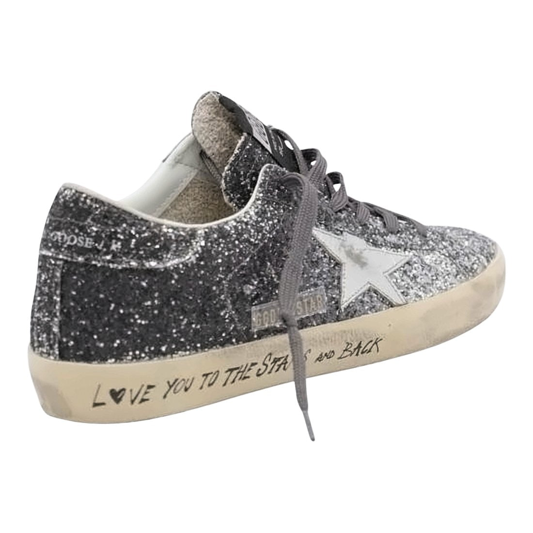 Glittery Silver and Black Distressed Sneakers