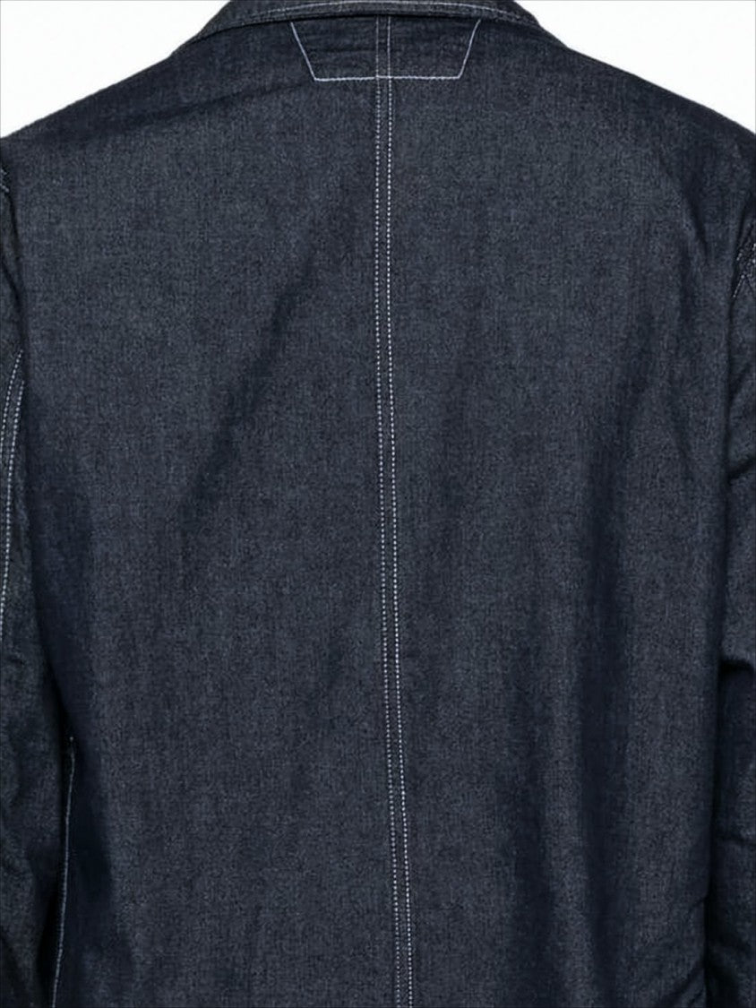 Denim Jacket with Structured Collar and Logo Patch