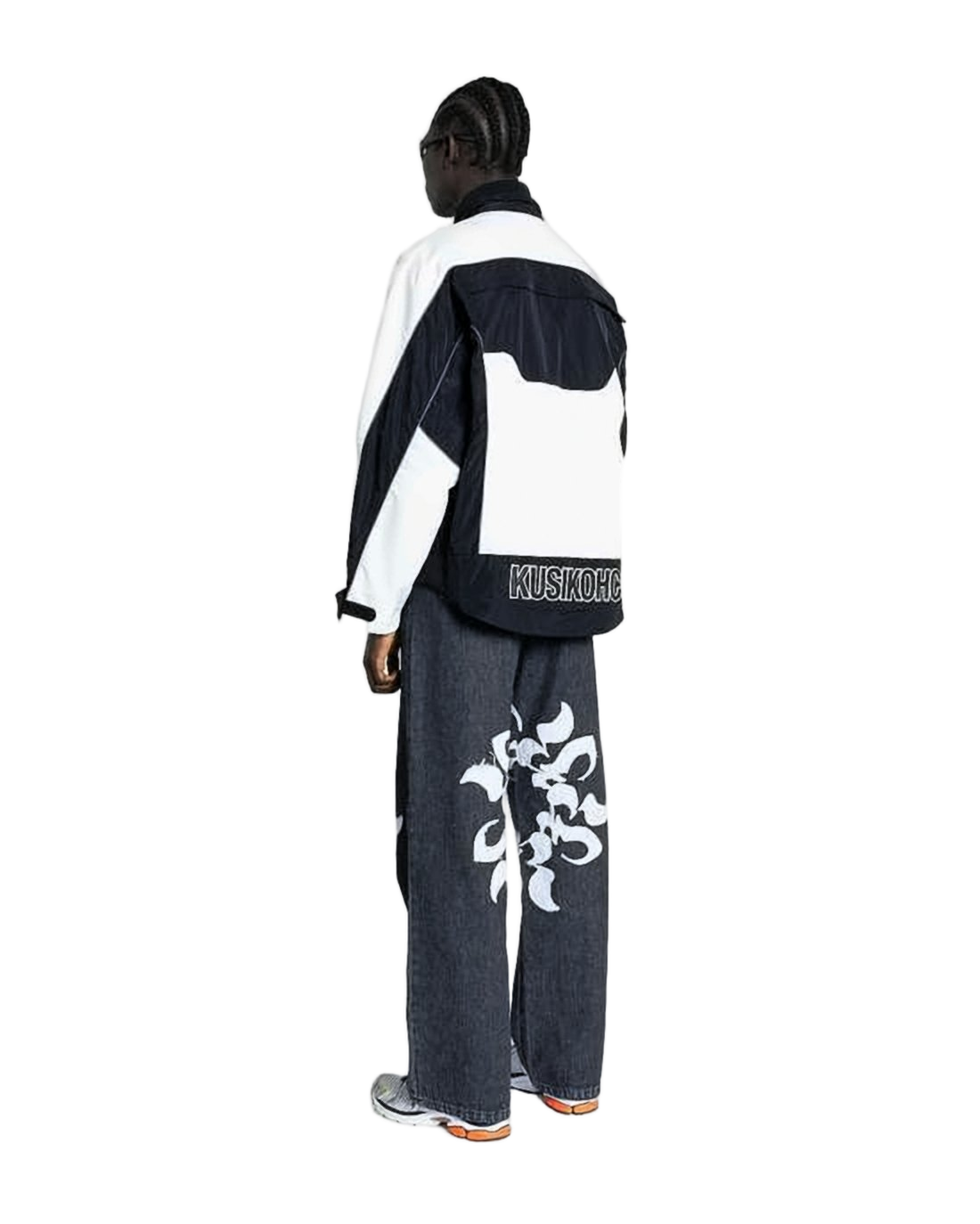 Wide-Leg Denim Pants with Graphic Flame Design