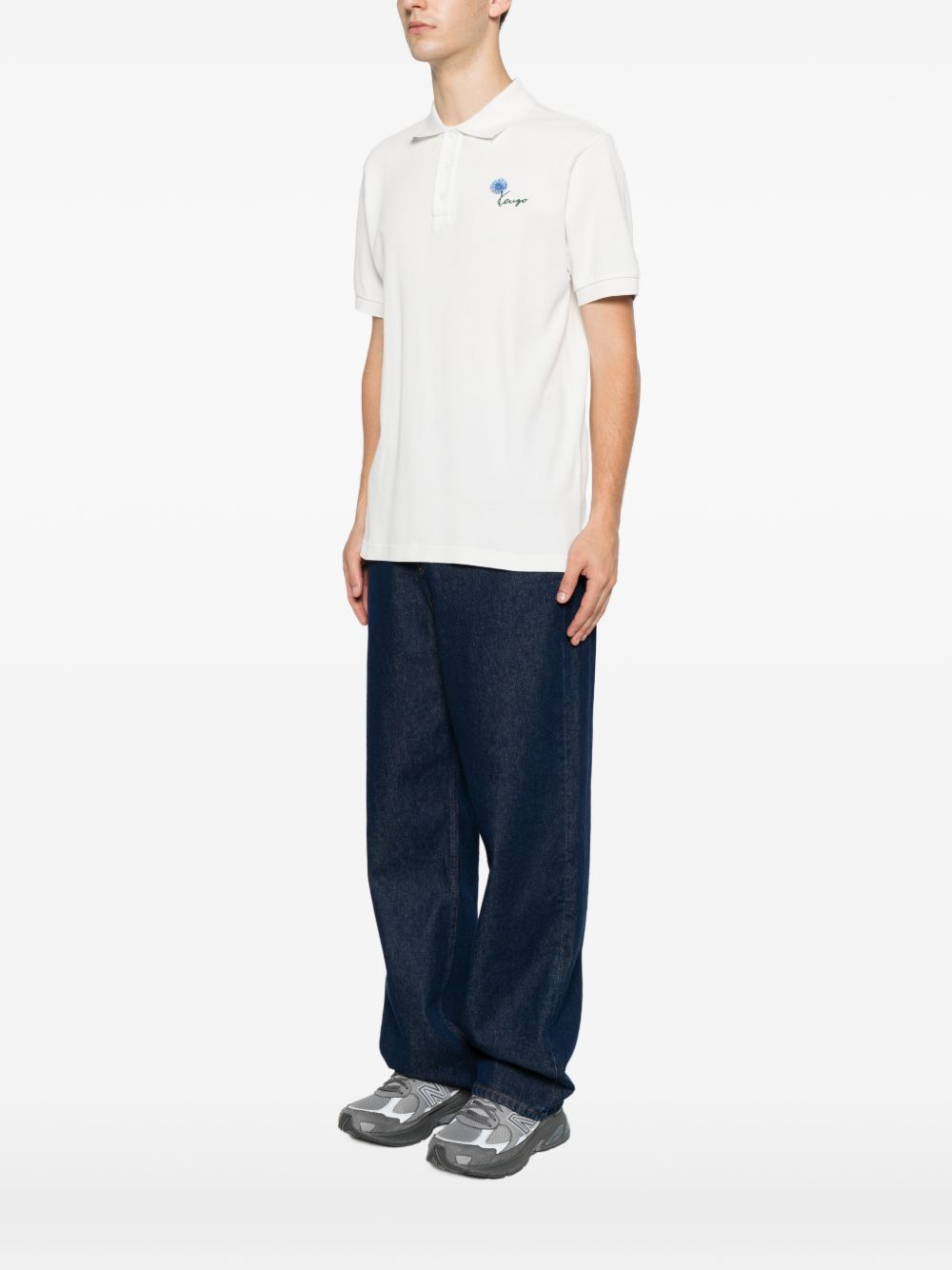 Off-White Cotton Piqué Floral Polo