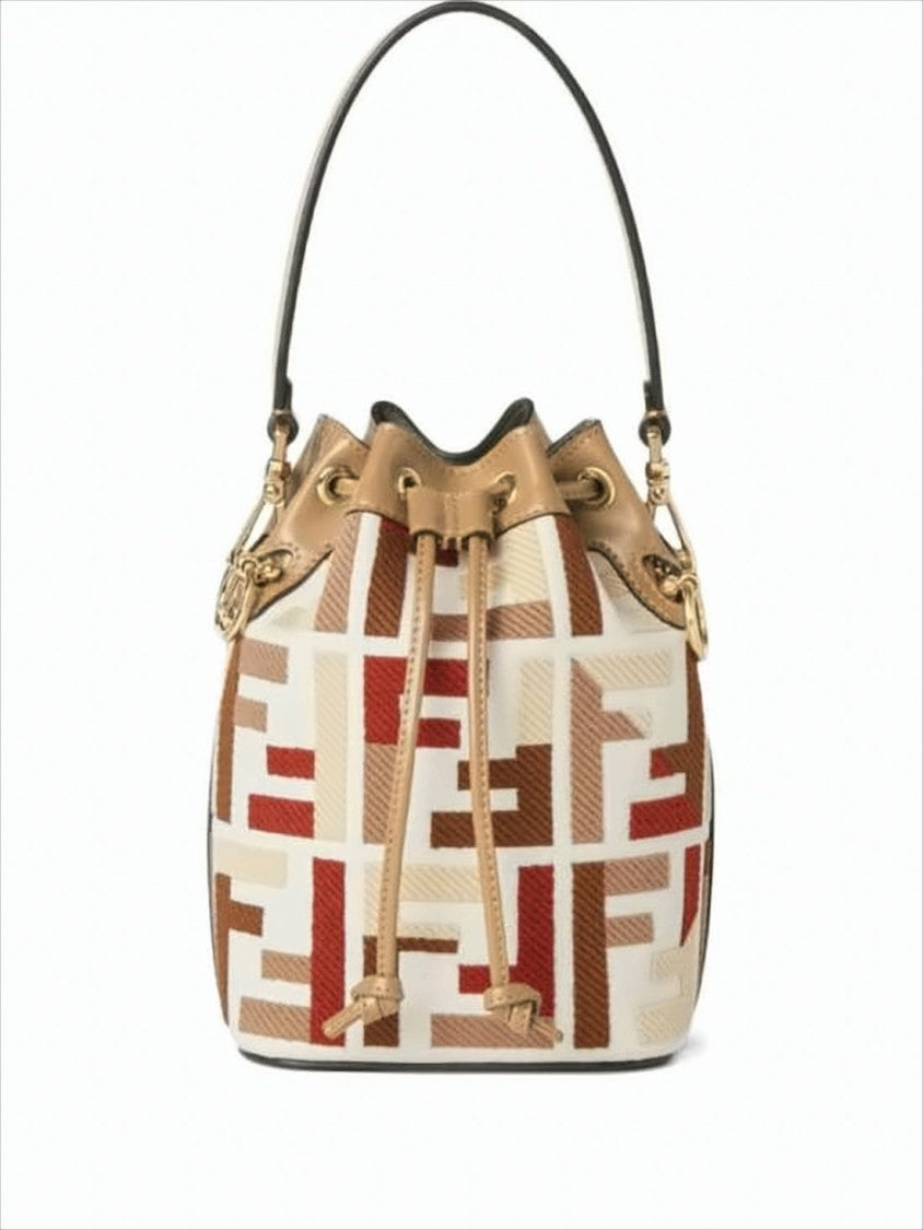 Bucket-Style Shoulder Bag with Geometric Pattern