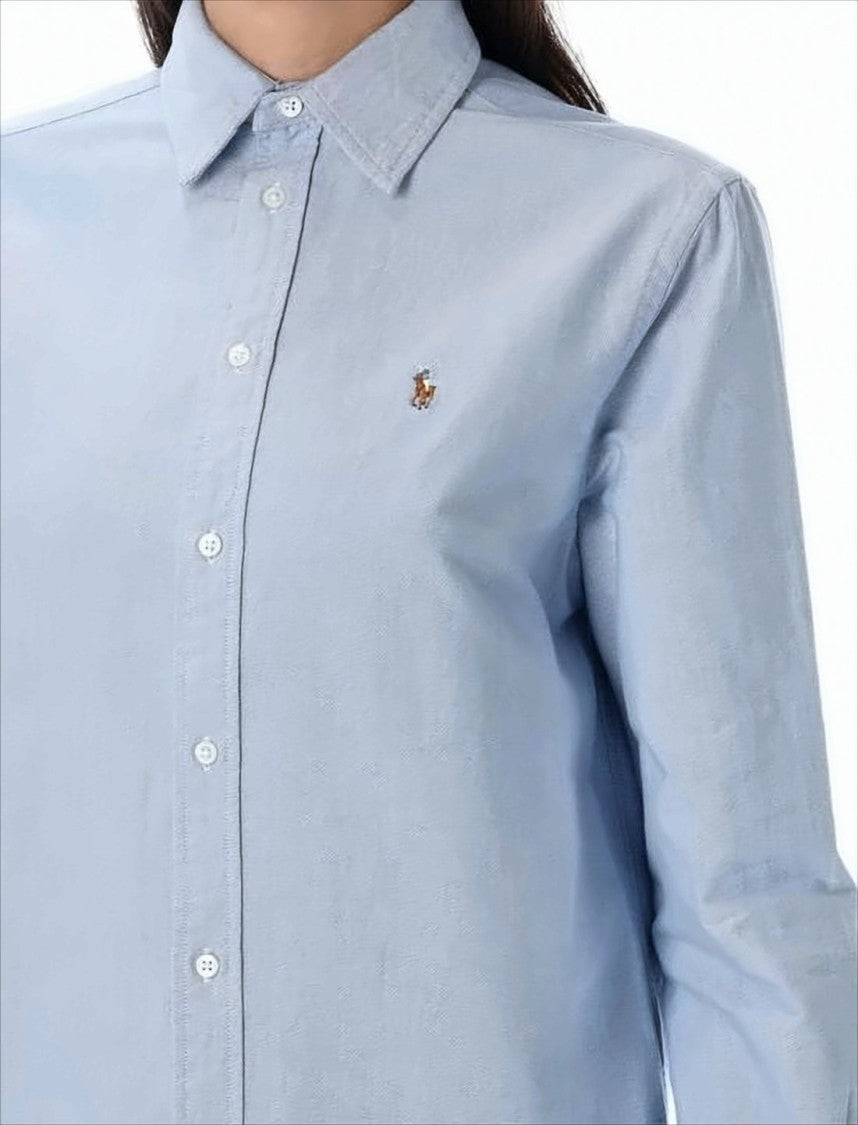 Light Blue Textured Button-Up Shirt with Pointed Collar