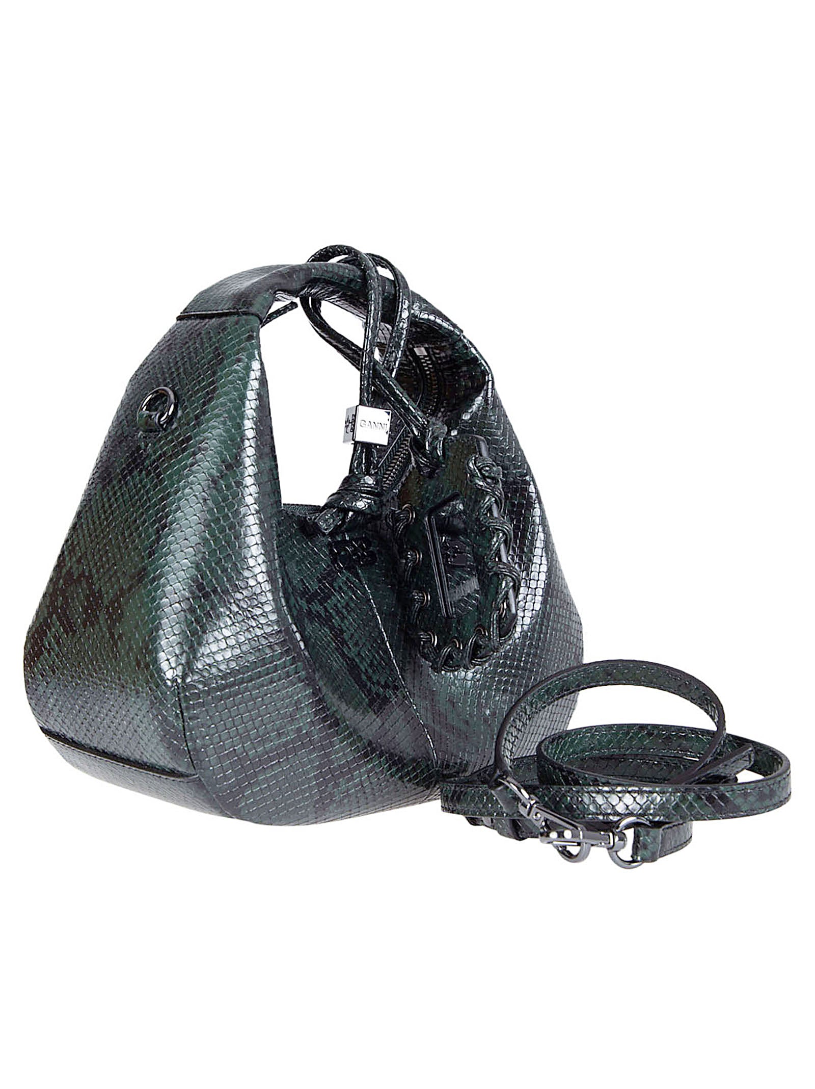 Compact Textured Bag with Glossy Snake Finish and Signature Logo