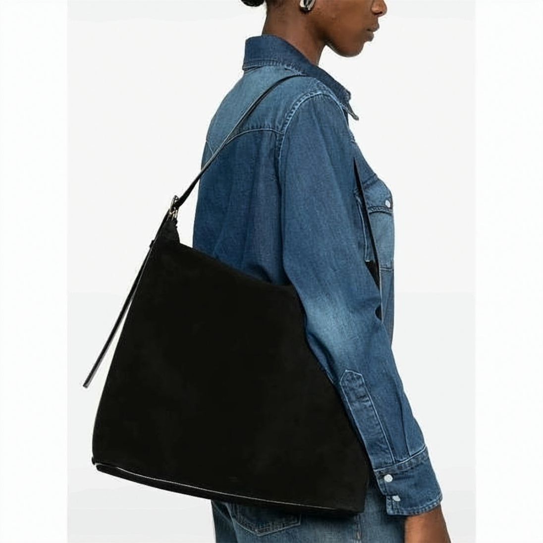 Suede Leather Tote Bag with Minimalist Design and Zip Closure