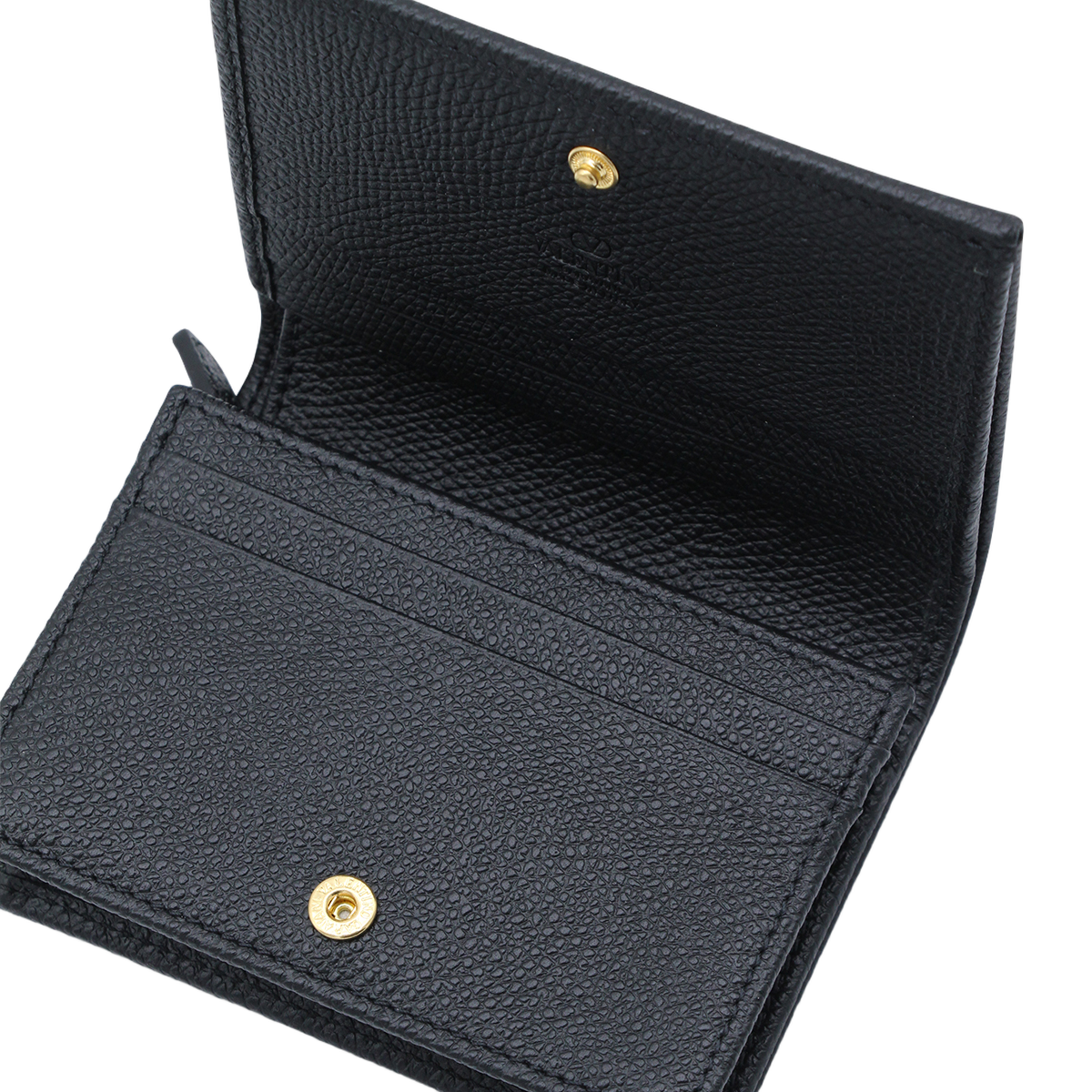 Textured Black Leather Wallet with Gold-tone Logo