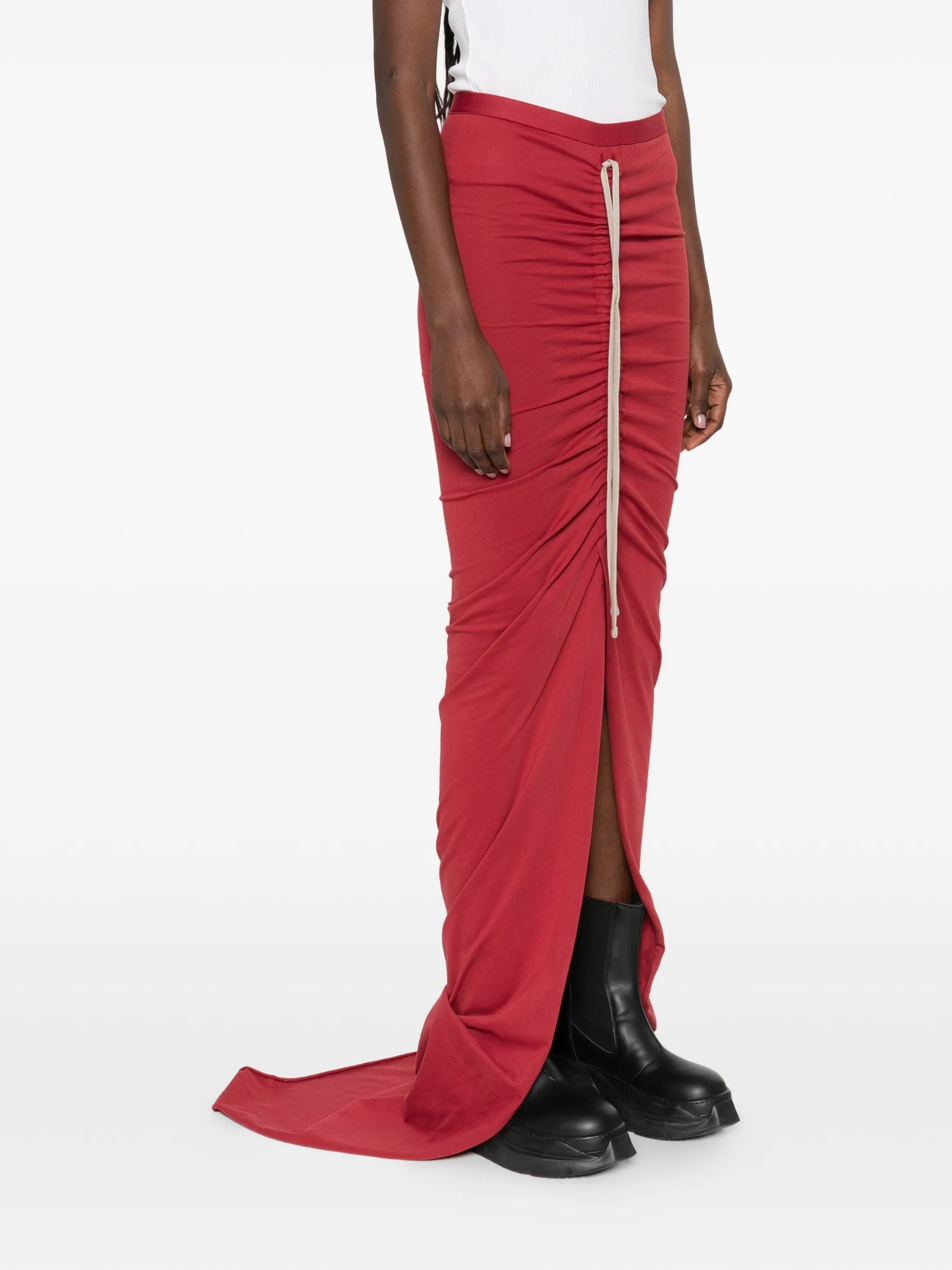 Red Adjustable Knitted Long Skirt