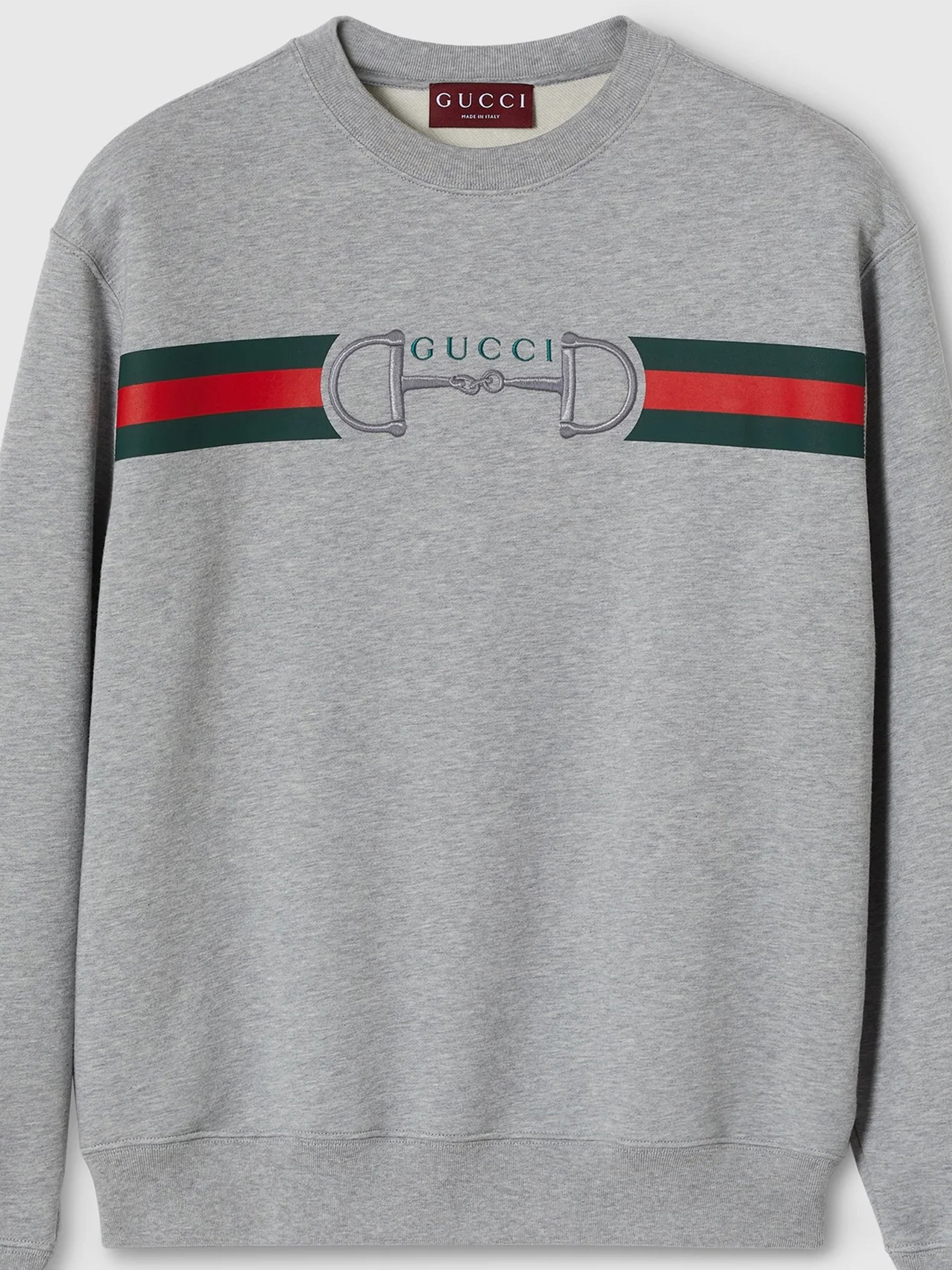 Grey Horizontal Stripe Horsebit Crew Neck Sweatshirt