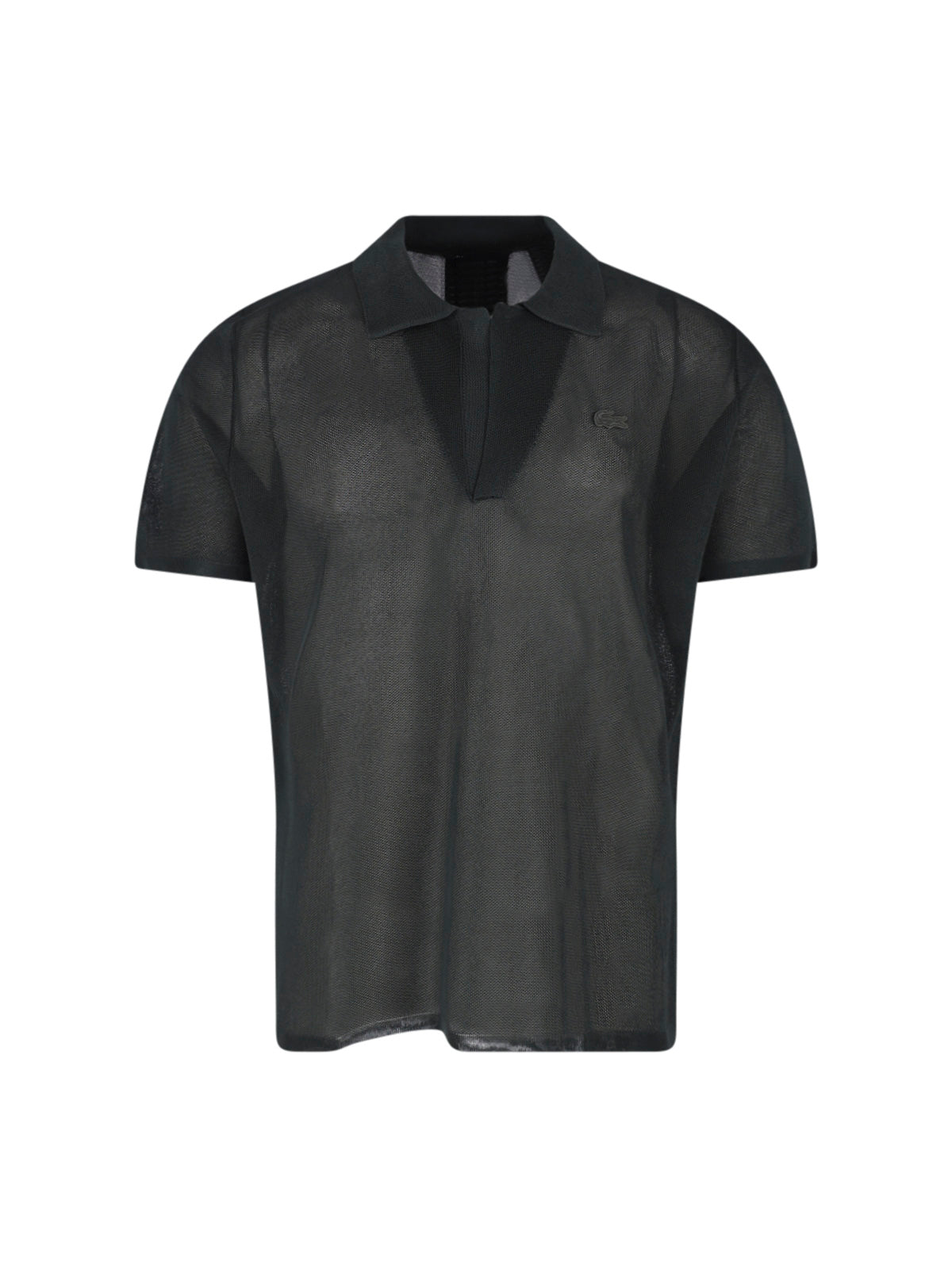 Black Semi-Transparent Pique Satin Polo Shirt