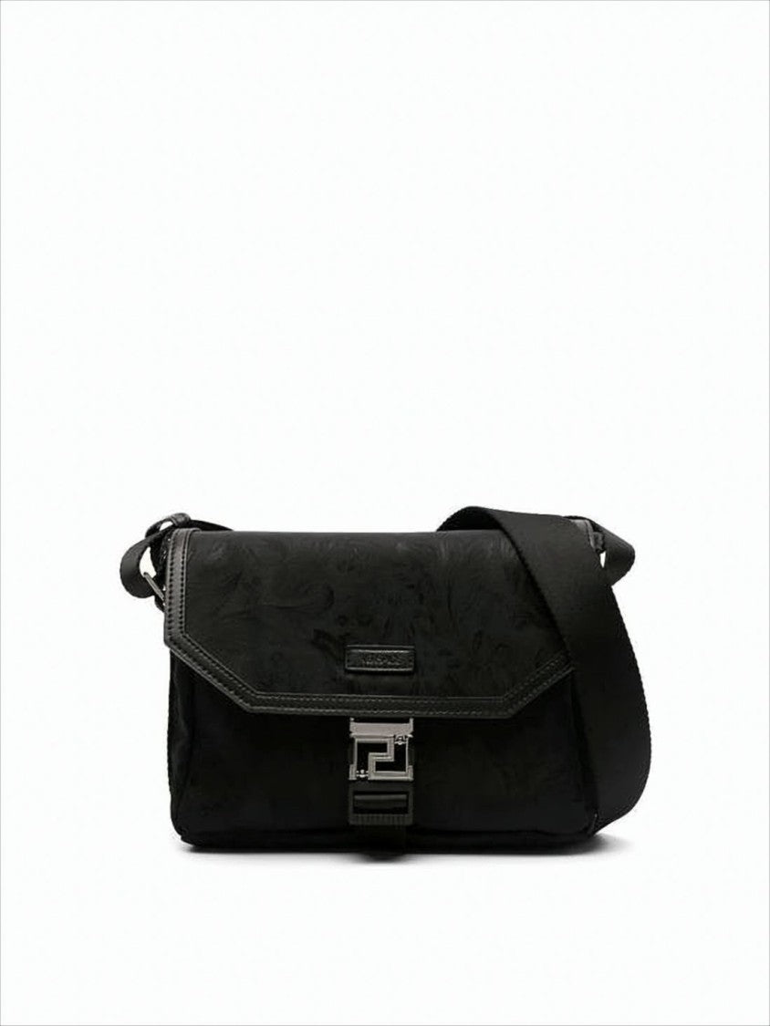 Embossed Polyamide Crossbody Bag with Metallic Buckle