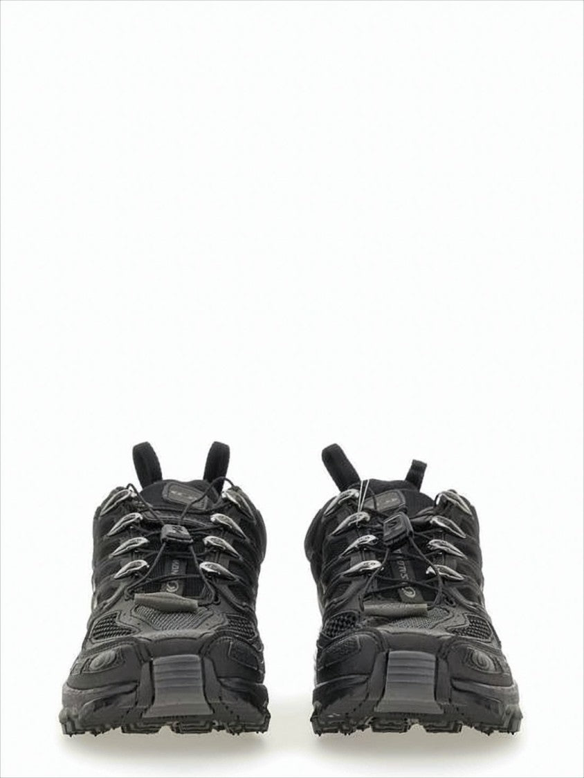 Sporty Rugged Black Sneakers With Unique Lacing System