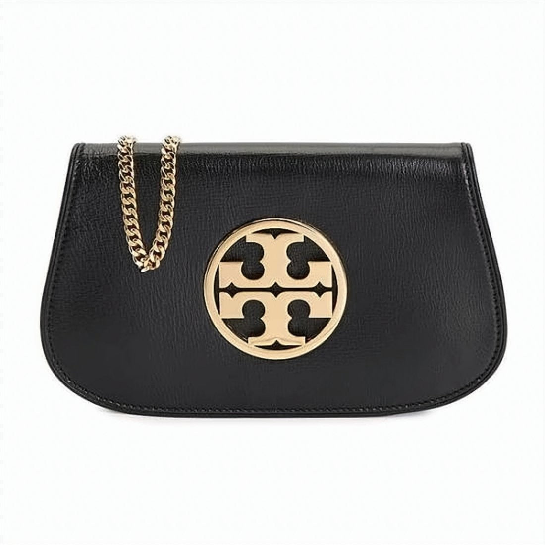 Smooth Leather Shoulder Bag with Curved Silhouette and Gold-tone Chain