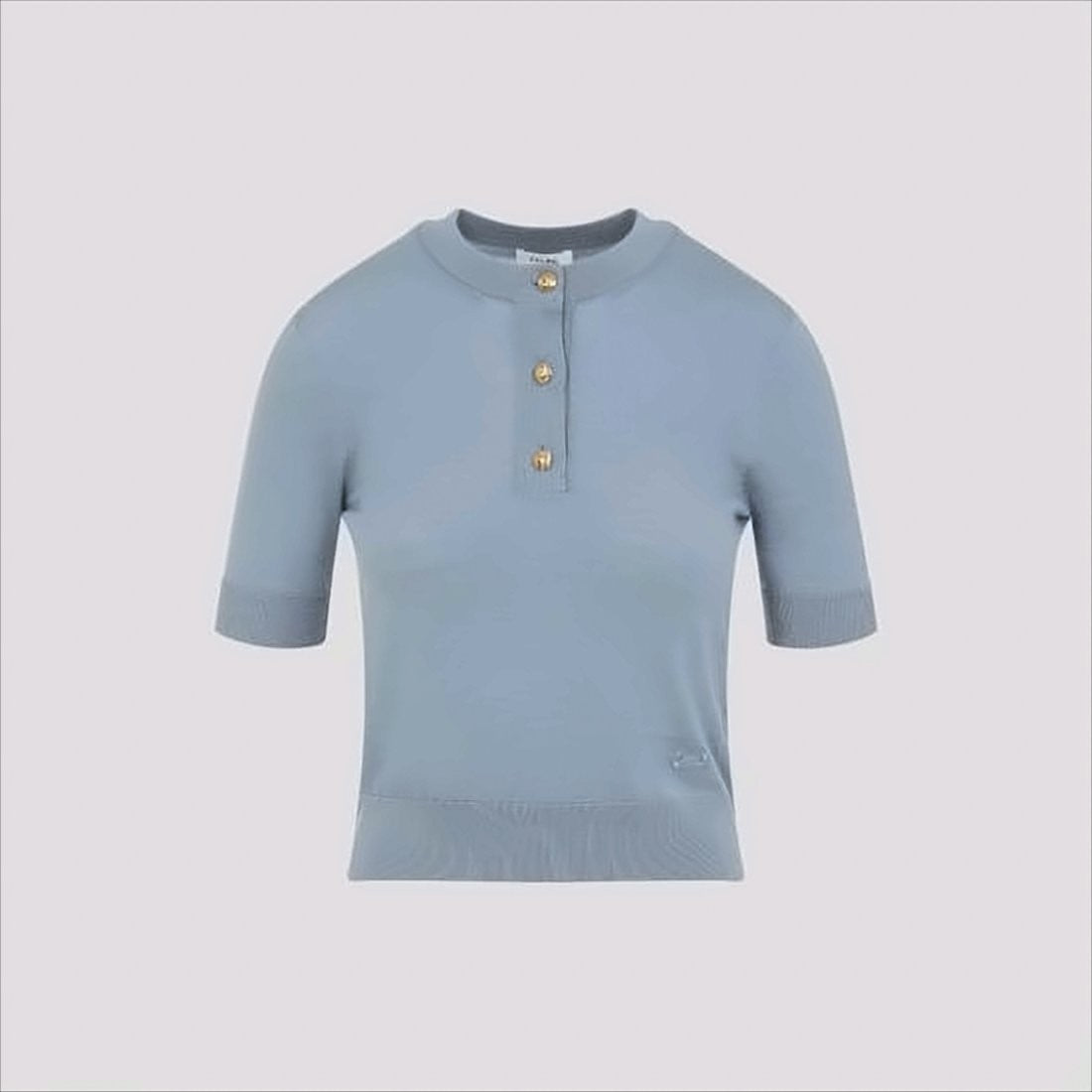 Short-Sleeved Wool Sweater With Gold-Tone Button Details
