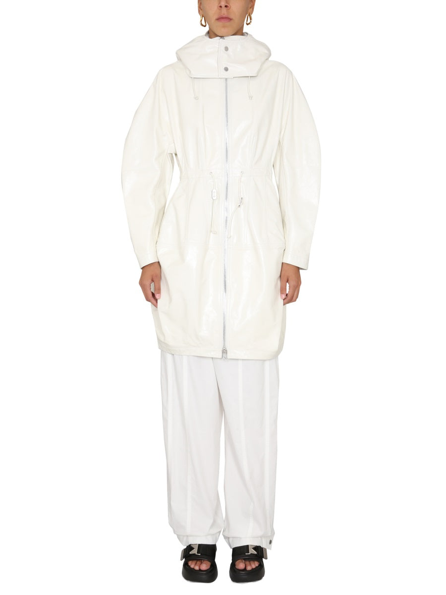 High Neck Hooded Parka with Zipper Closure