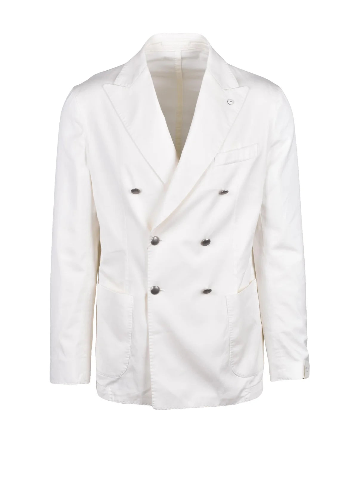 White Cotton Silk Elastane Double-Breasted Jacket