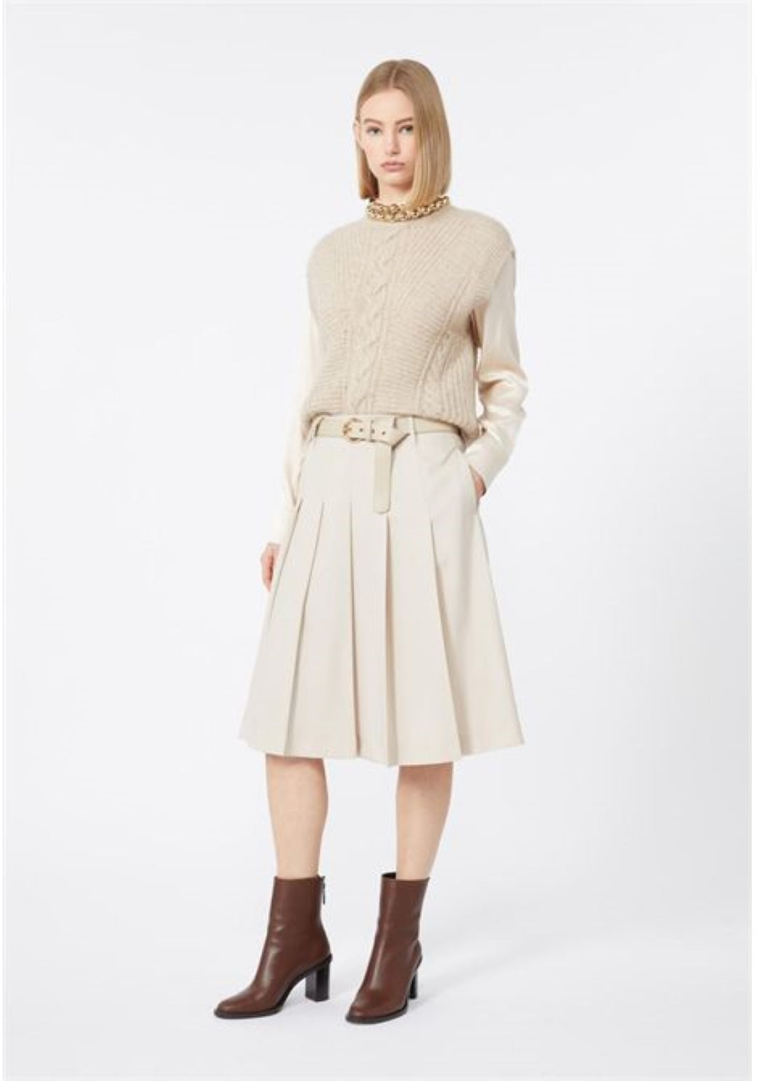 Structured Midi Skirt With Elegant Pleats