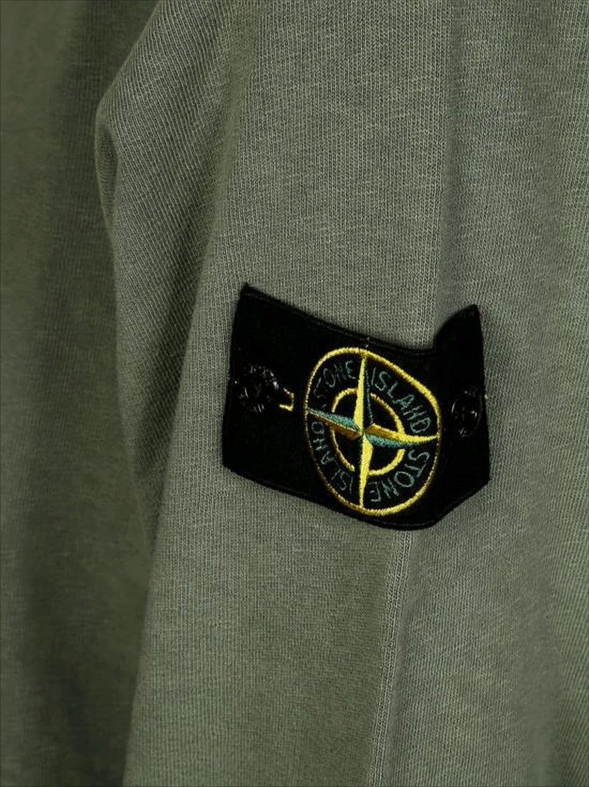Olive Green Long-Sleeve T-Shirt with Compass Logo Detail