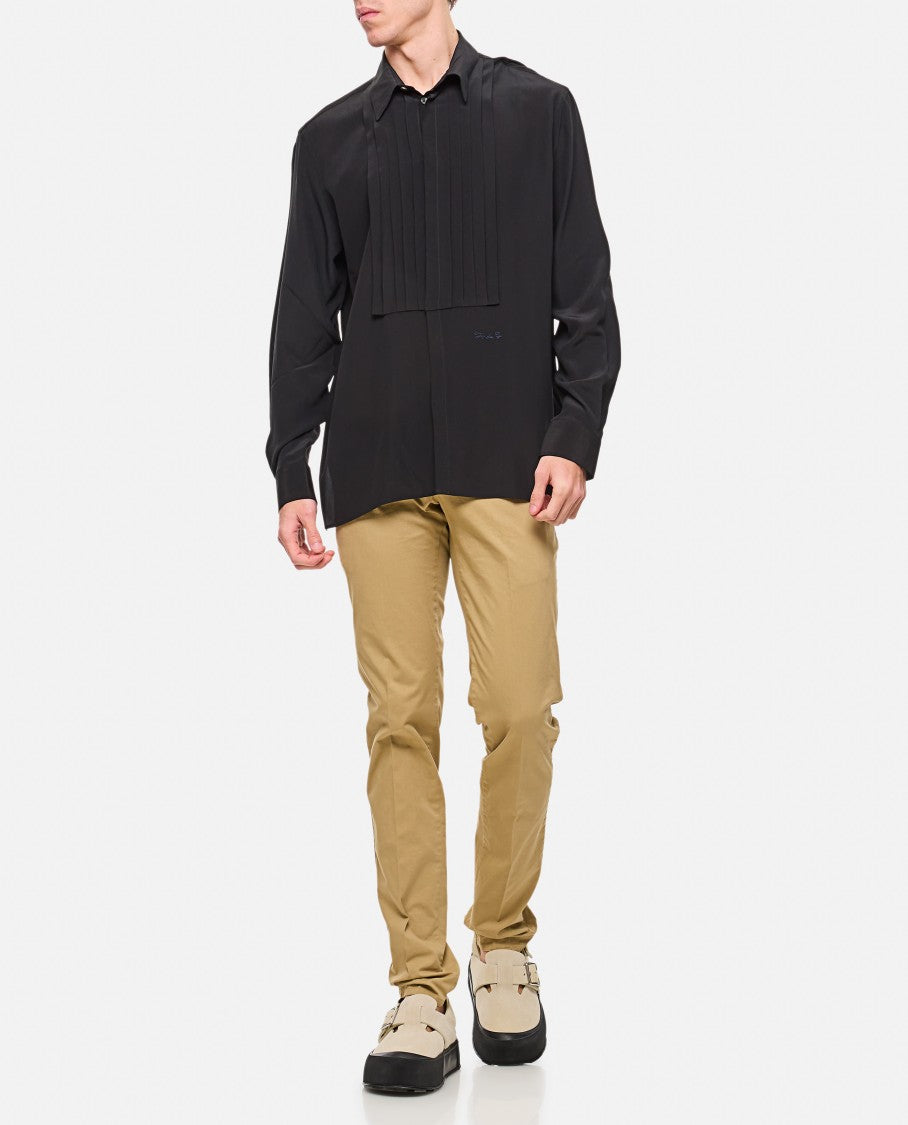 Pleated Front Black Shirt With Classic Collar