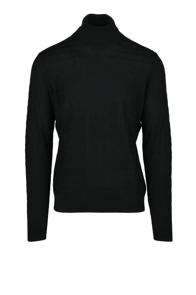 Virgin Wool Turtleneck with Logo - Black