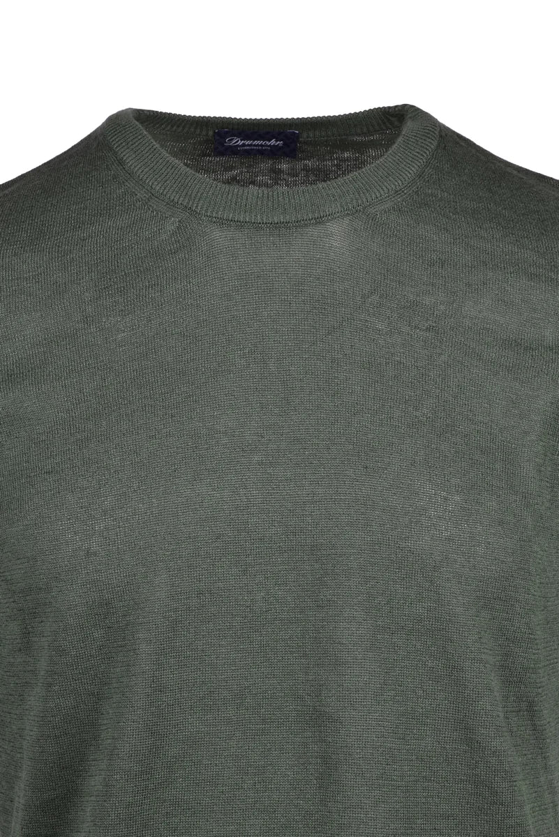 Linen Cotton Crew Neck Top - Green