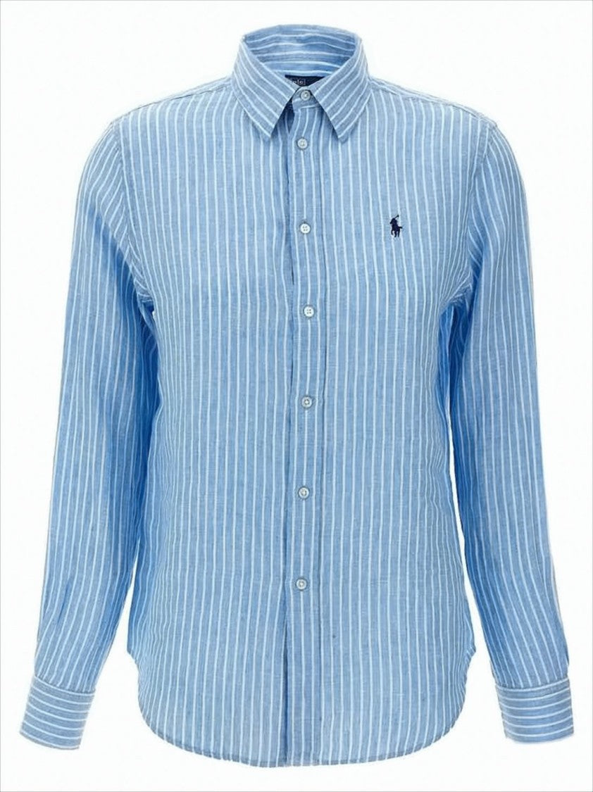 Long-Sleeved Button-Up Linen Shirt With Vertical Stripes