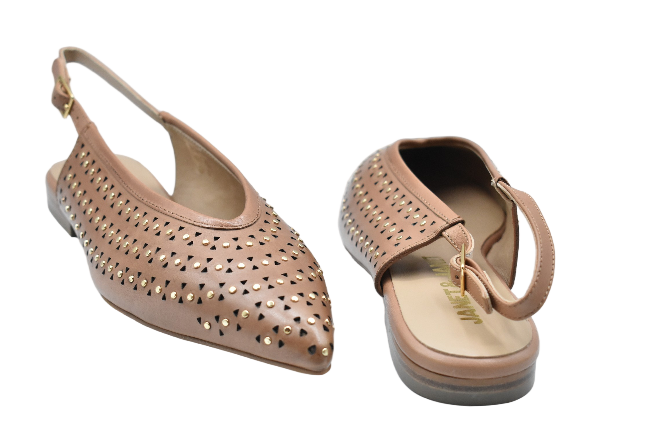 Pointed-Toe Low Shoes With Slingback Strap And Metallic Studs