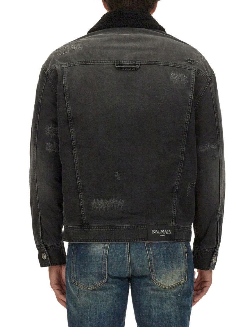 Distressed Black Denim Jacket