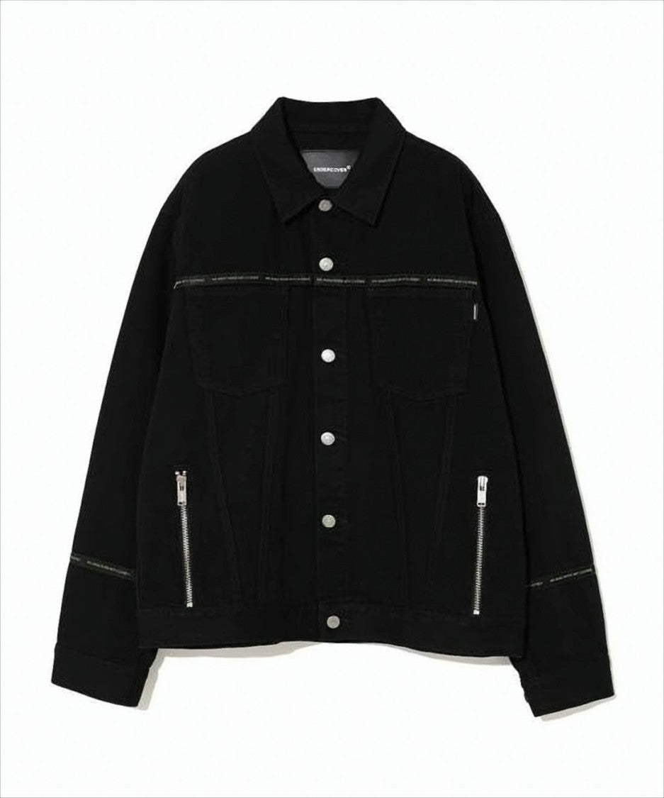 Boxy Fit Black Denim Jacket with Silver Accents