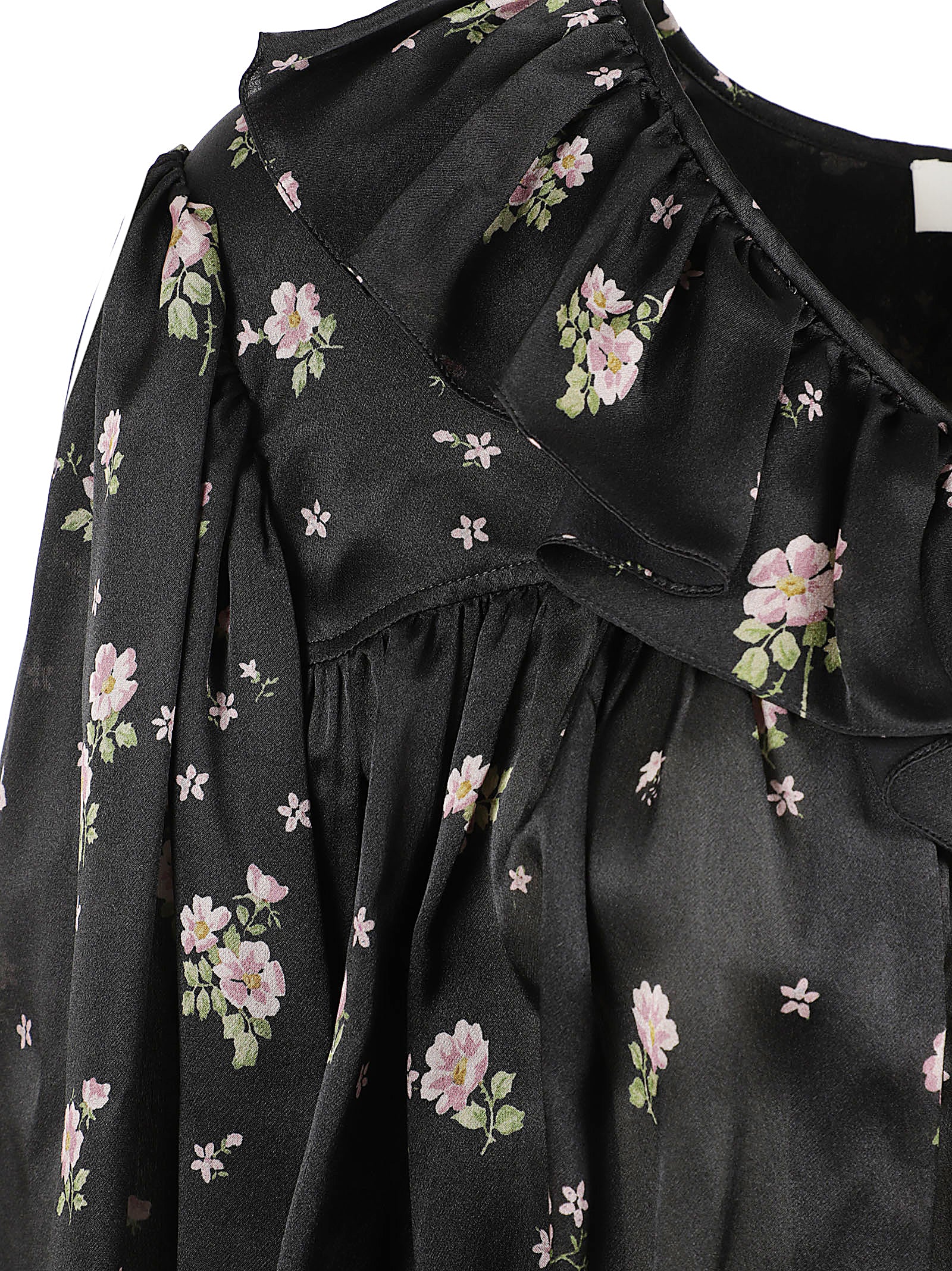 V-Neck Maxi Gathered Ruffle Top In Silk Charmeuse