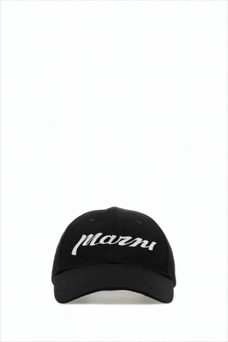 Curved Brim Black Cotton Baseball Cap with Bold Logo