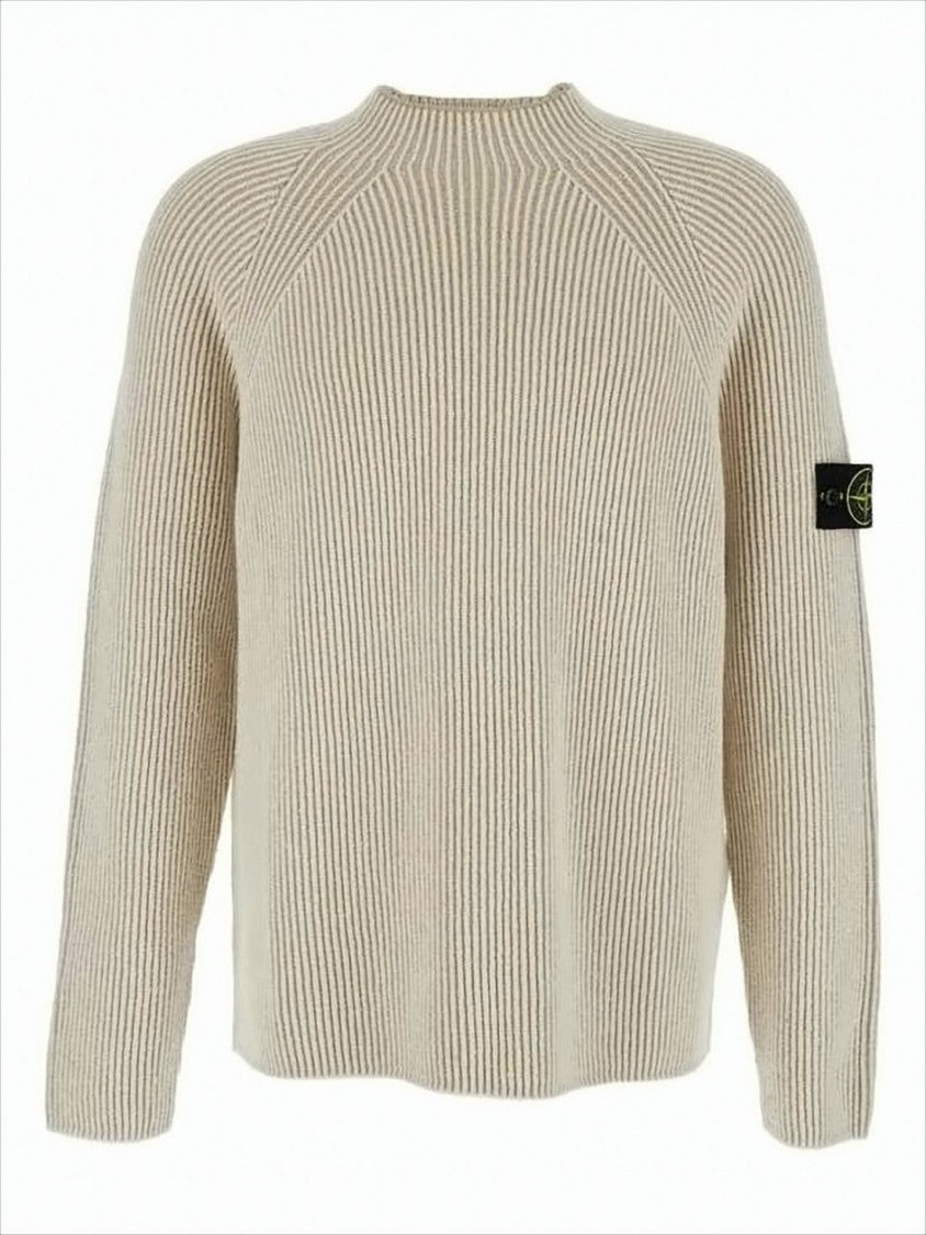 Ribbed Knit Sweater with Distinctive Sleeve Patch