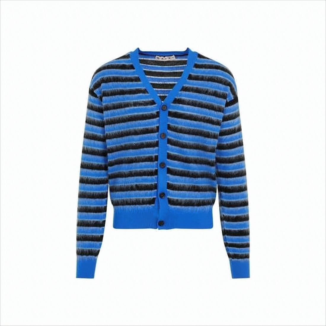 Striped Knit Cardigan with V-Neckline and Ribbed Cuffs