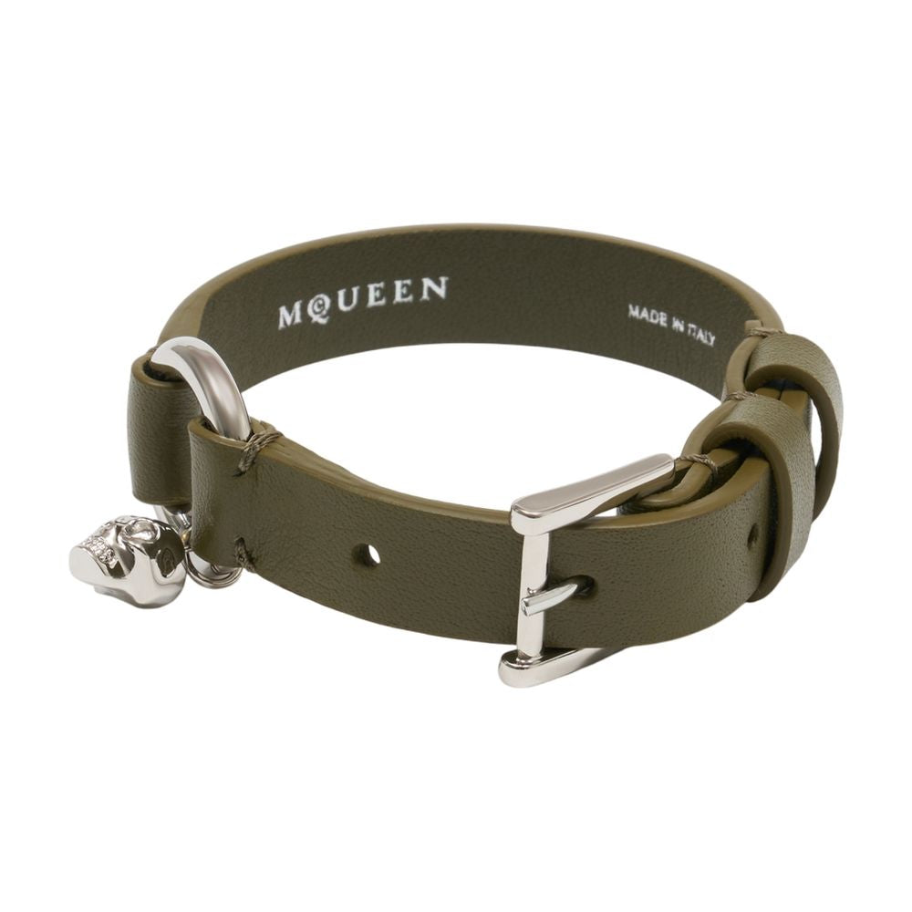Skull Ring Leather Bracelet Green