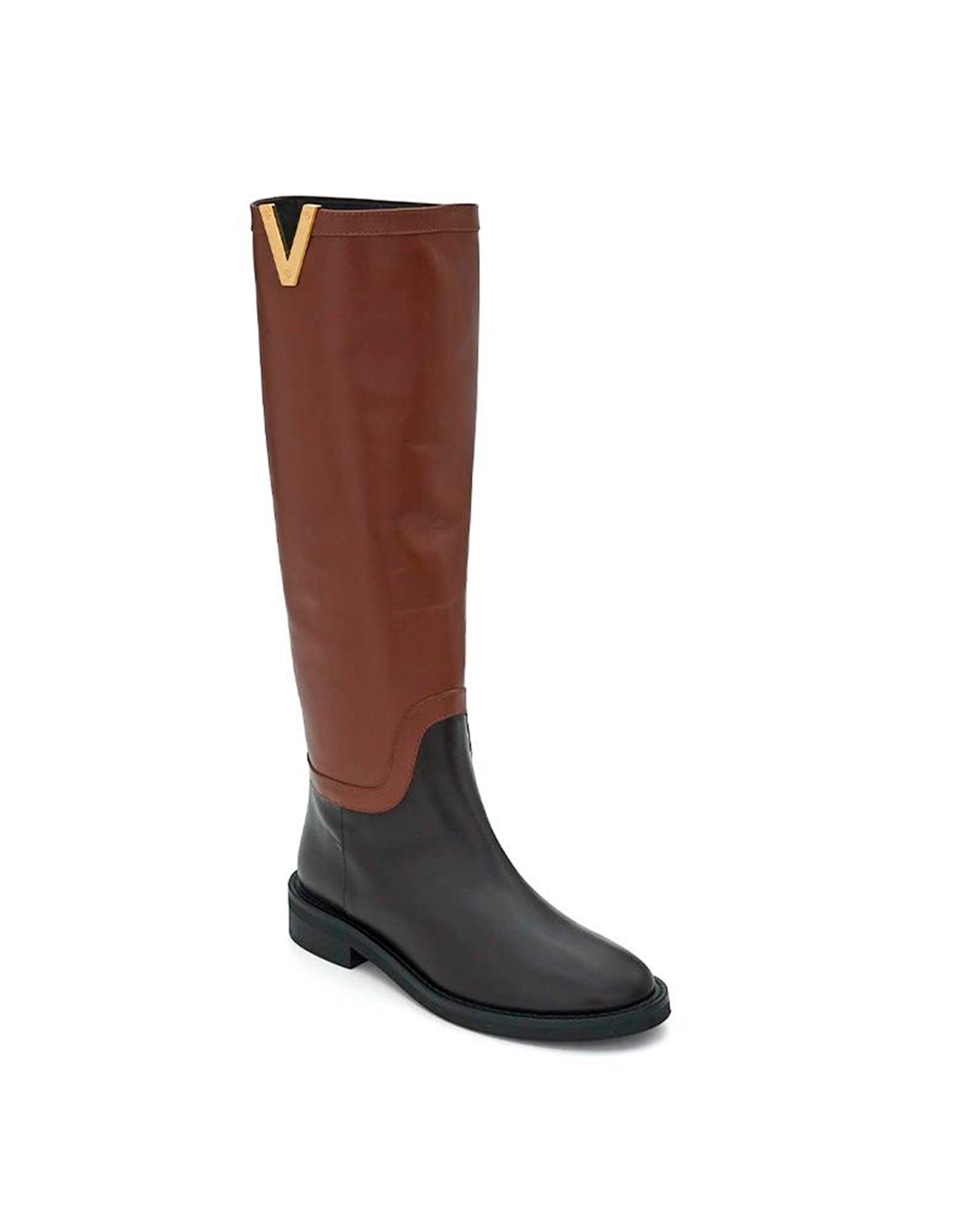 Two-Tone Knee-High Boots with Gold Accent