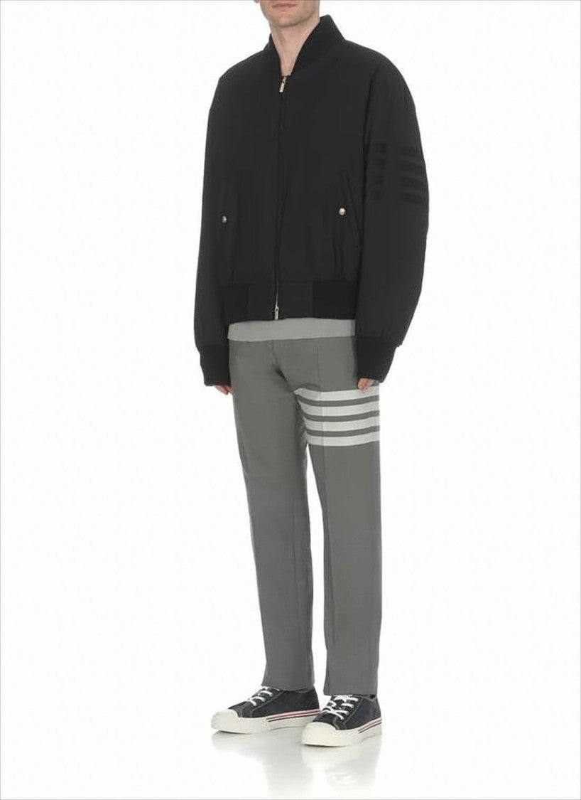 Padded Black Bomber Jacket with Gold Zipper and Ribbed Details