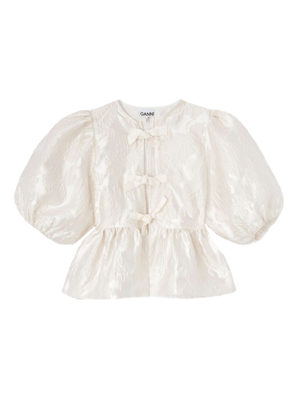 Textured Jacquard Blouse With Puff Sleeves